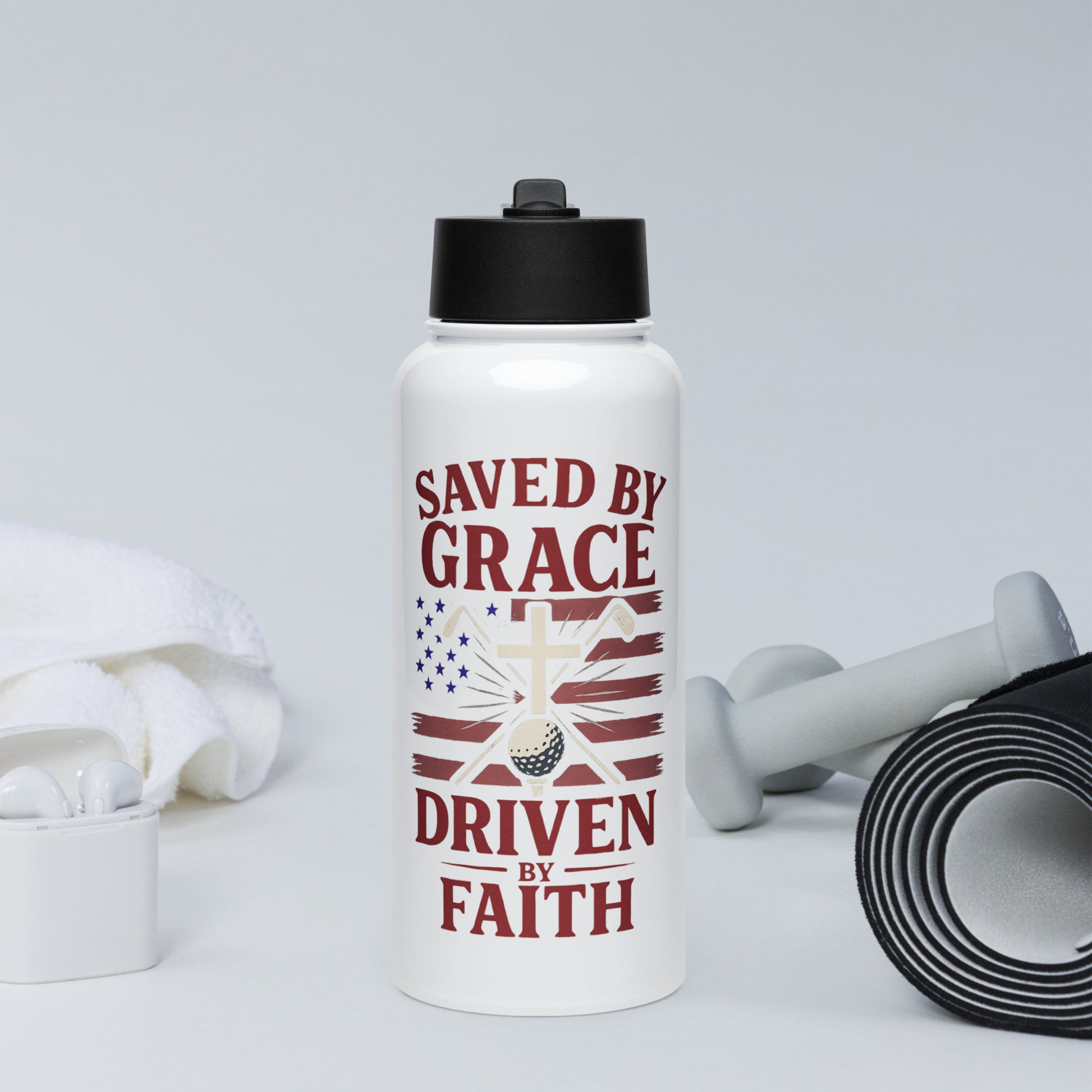 faith and golf inspired water bottle