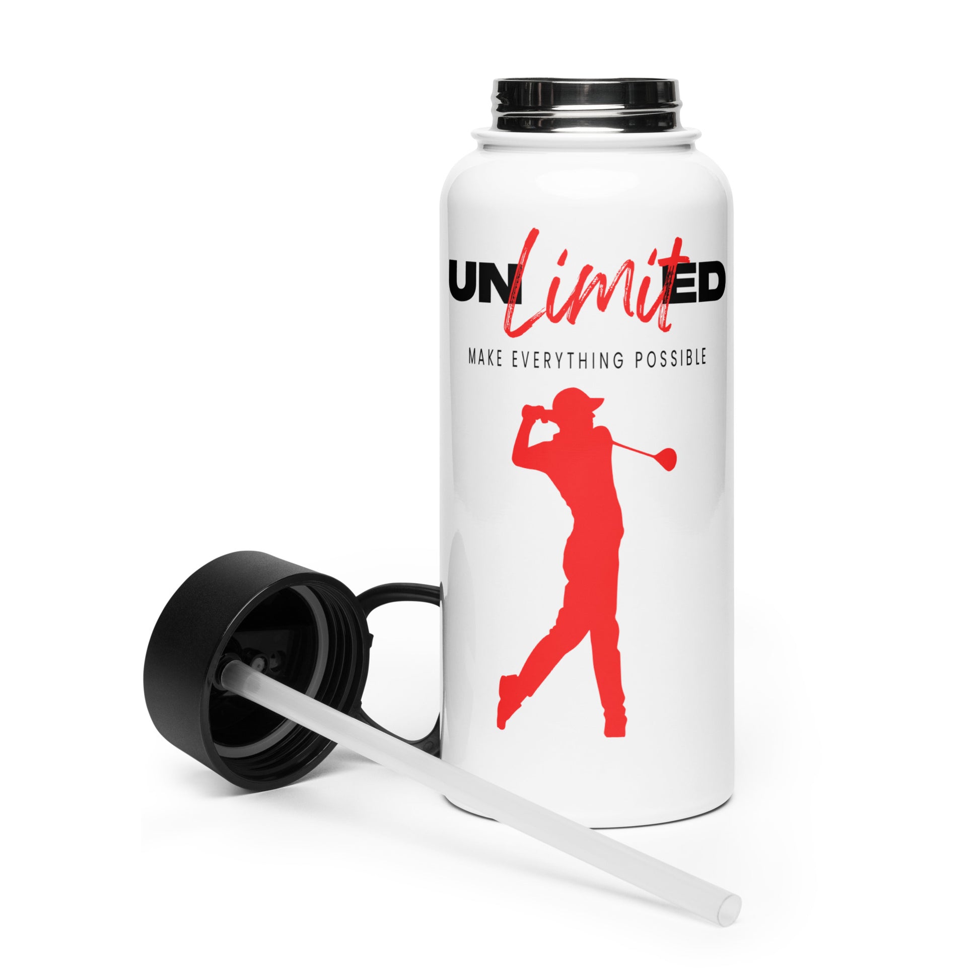unlimited red golf man water bottle