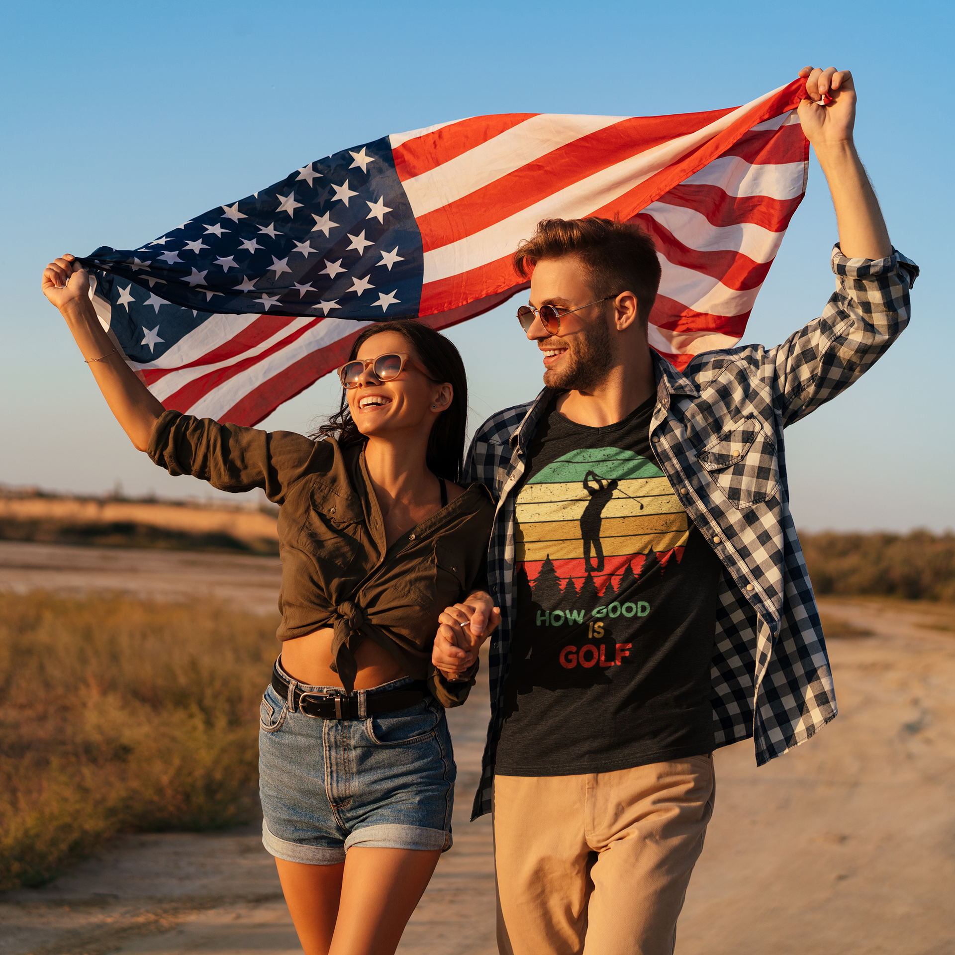 Colorful vintage golf shirt graphic