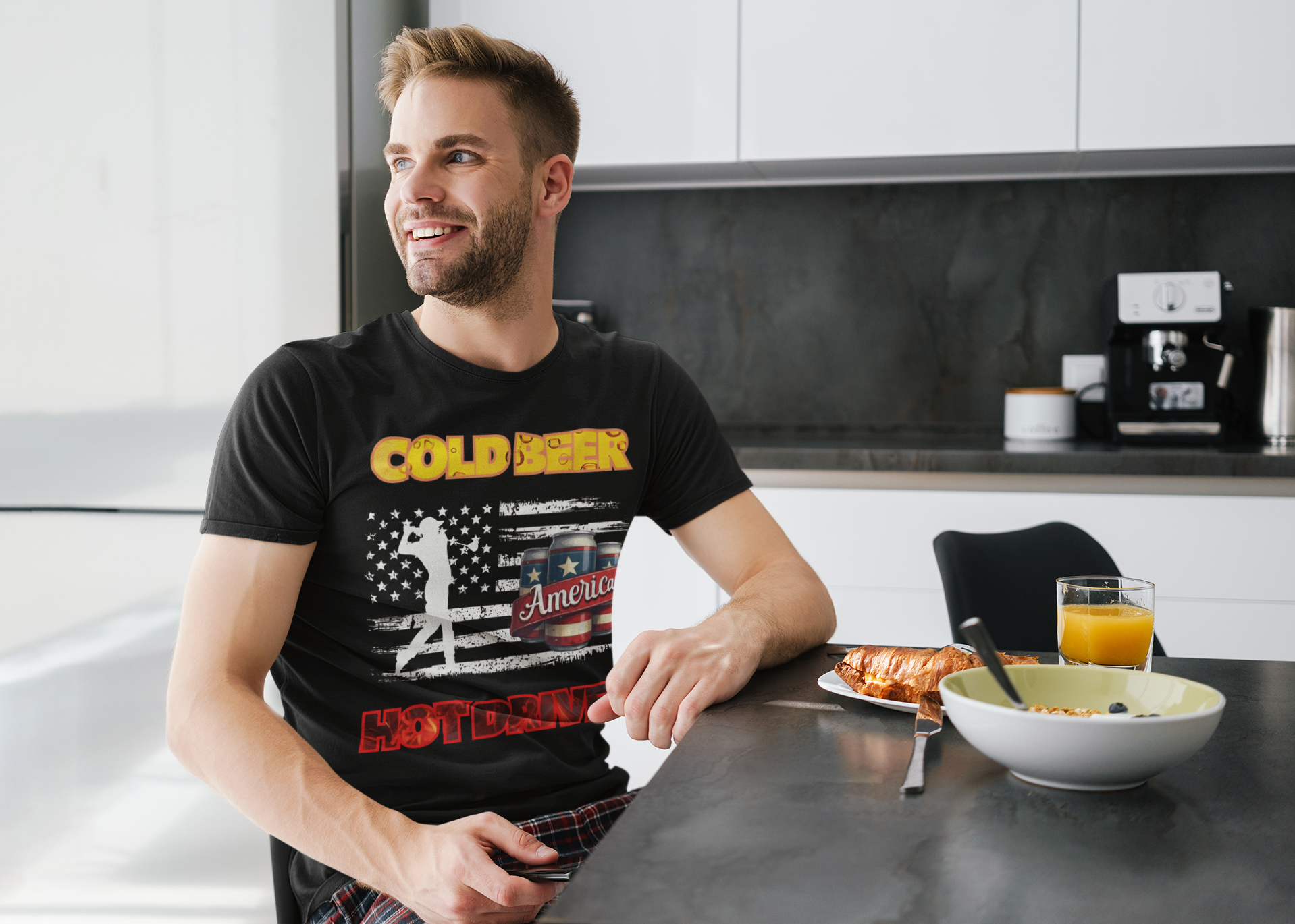 patriotic t-shirt with bold cold beer hot drives graphic