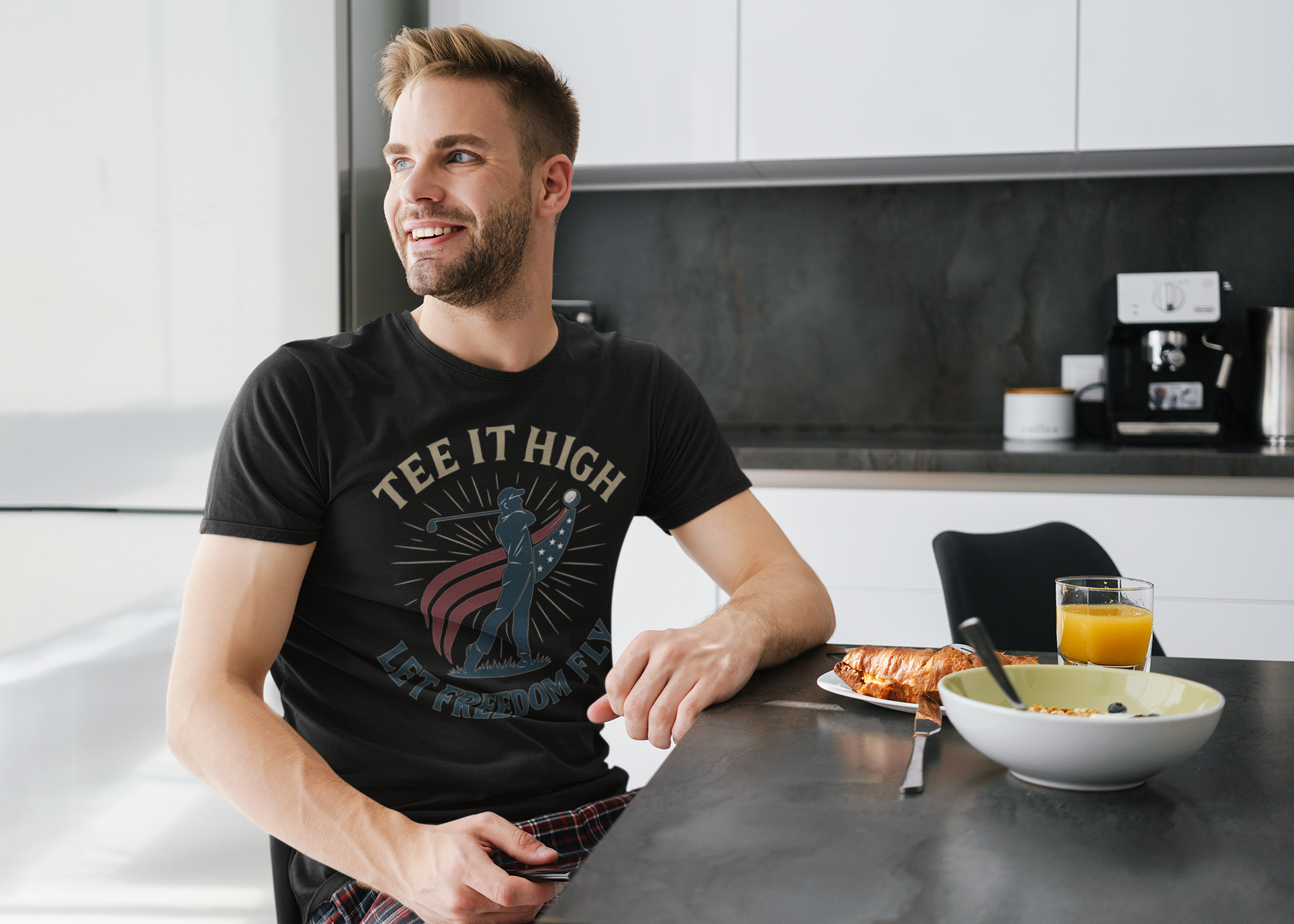 patriotic t-shirt with tee it high let freedom fly slogan