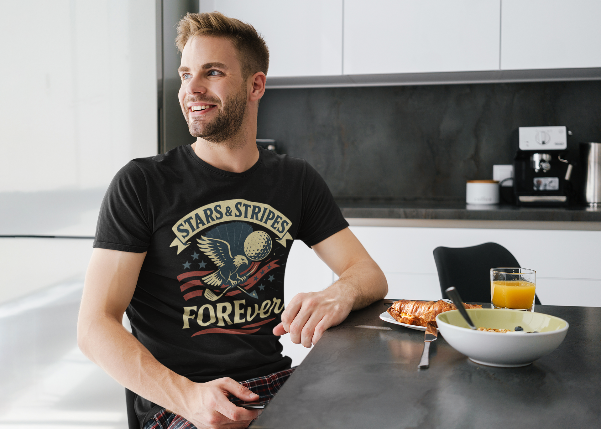 patriotic t-shirt with eagle holding golf club and USA flag