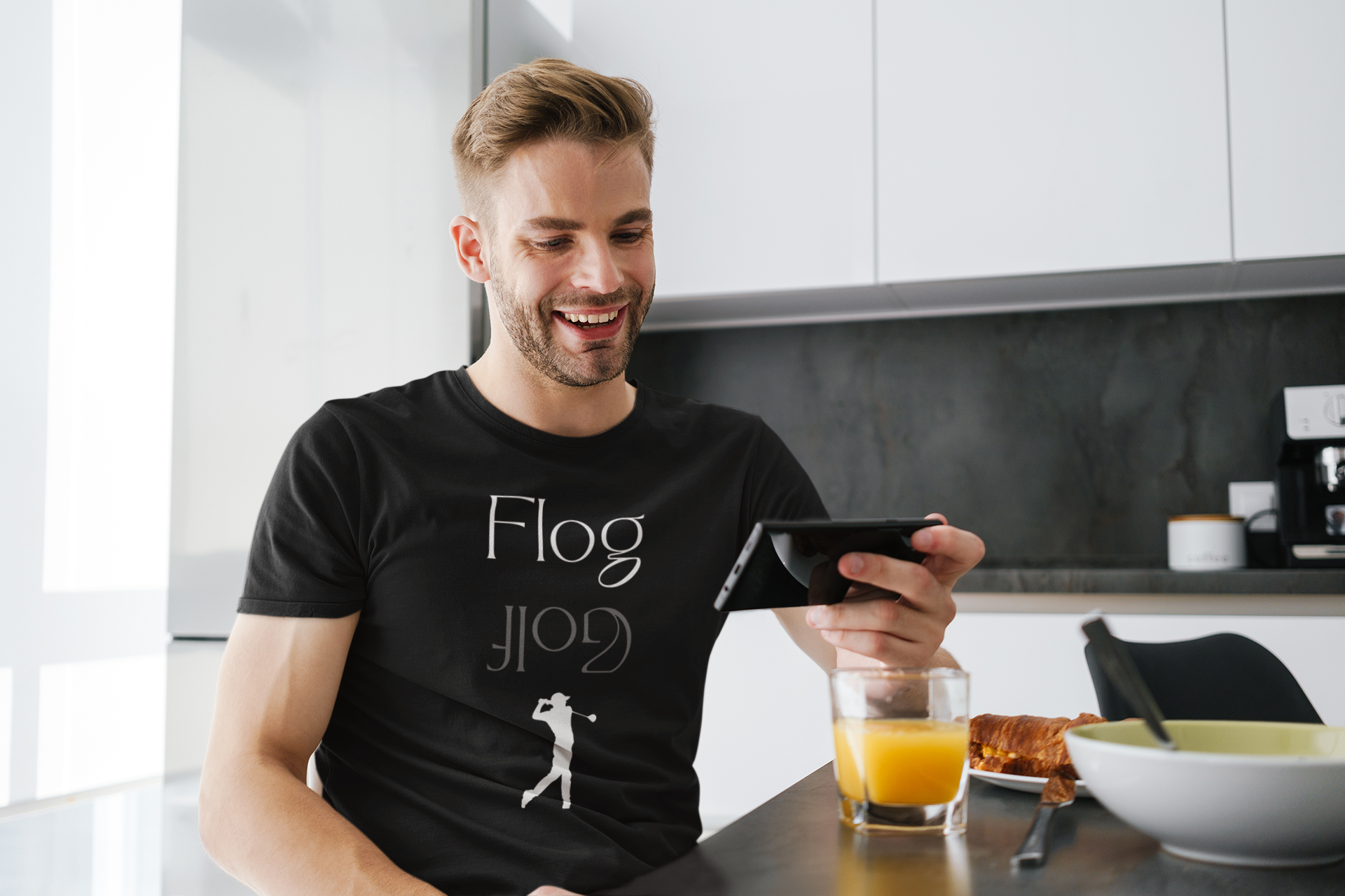 Black t-shirt with mirrored Flog and Golf design