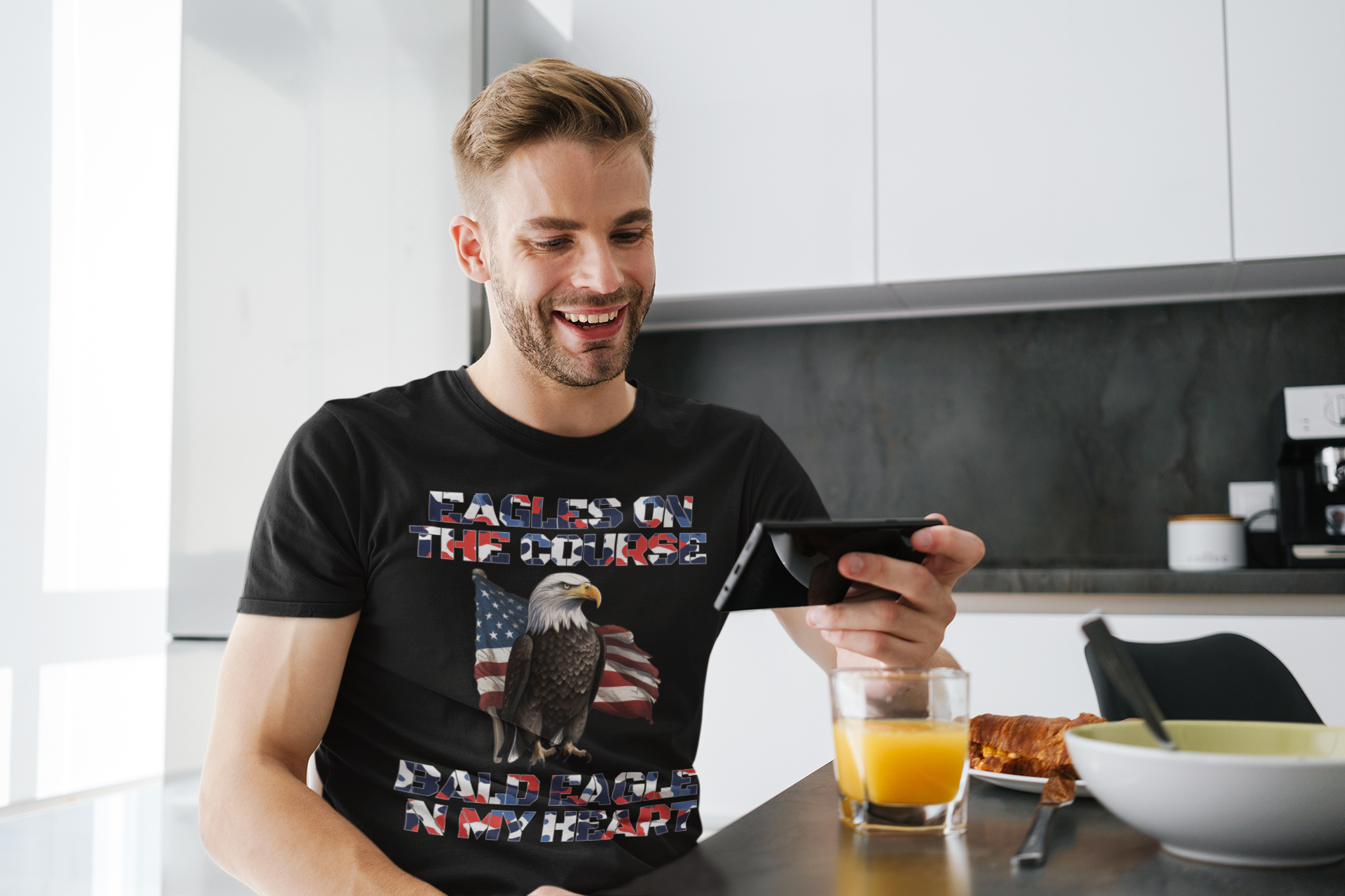T-shirt featuring bald eagle and American flag