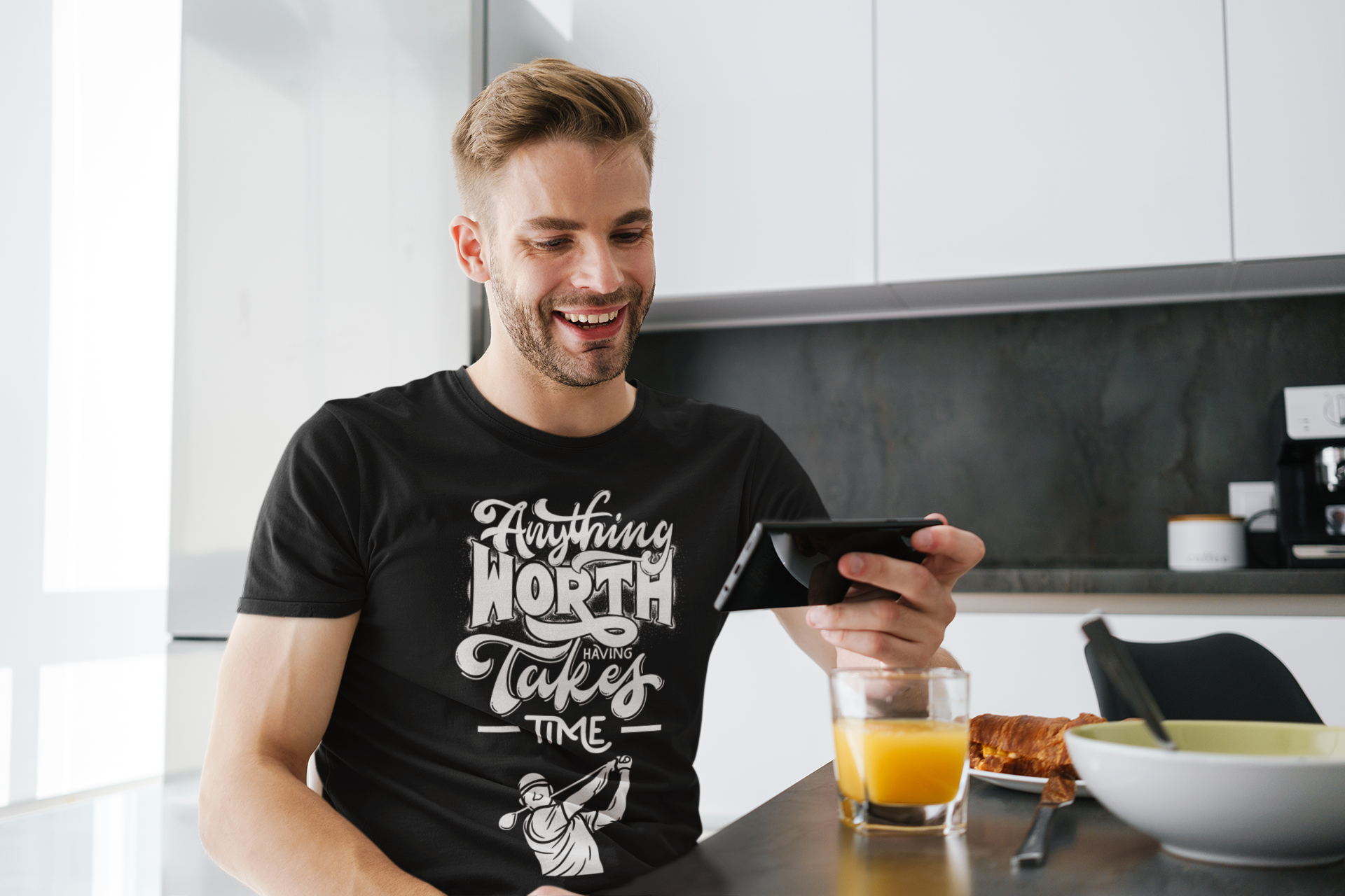 Black t-shirt with inspirational golf quote design