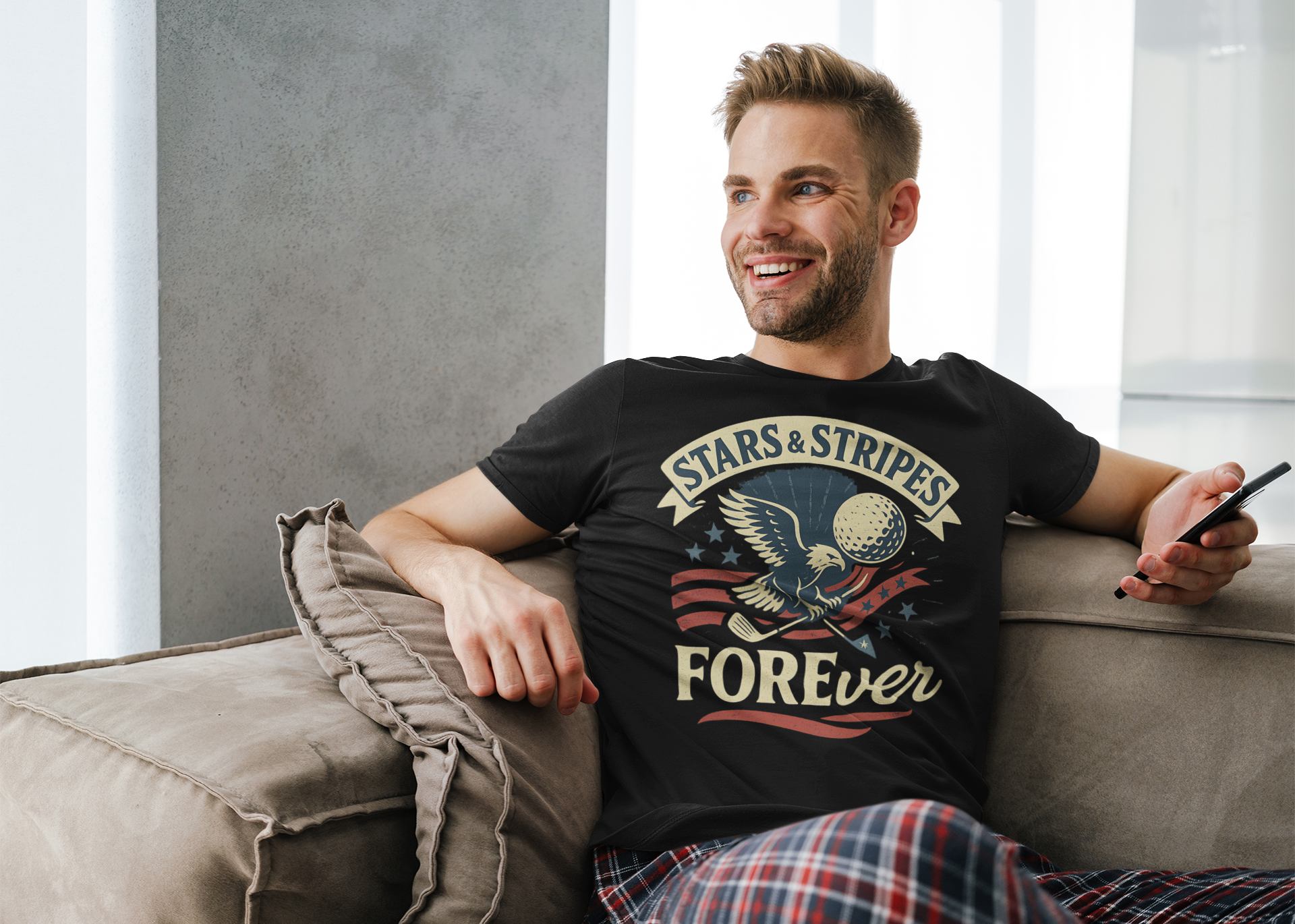 cream text patriotic shirt with red white and blue colors