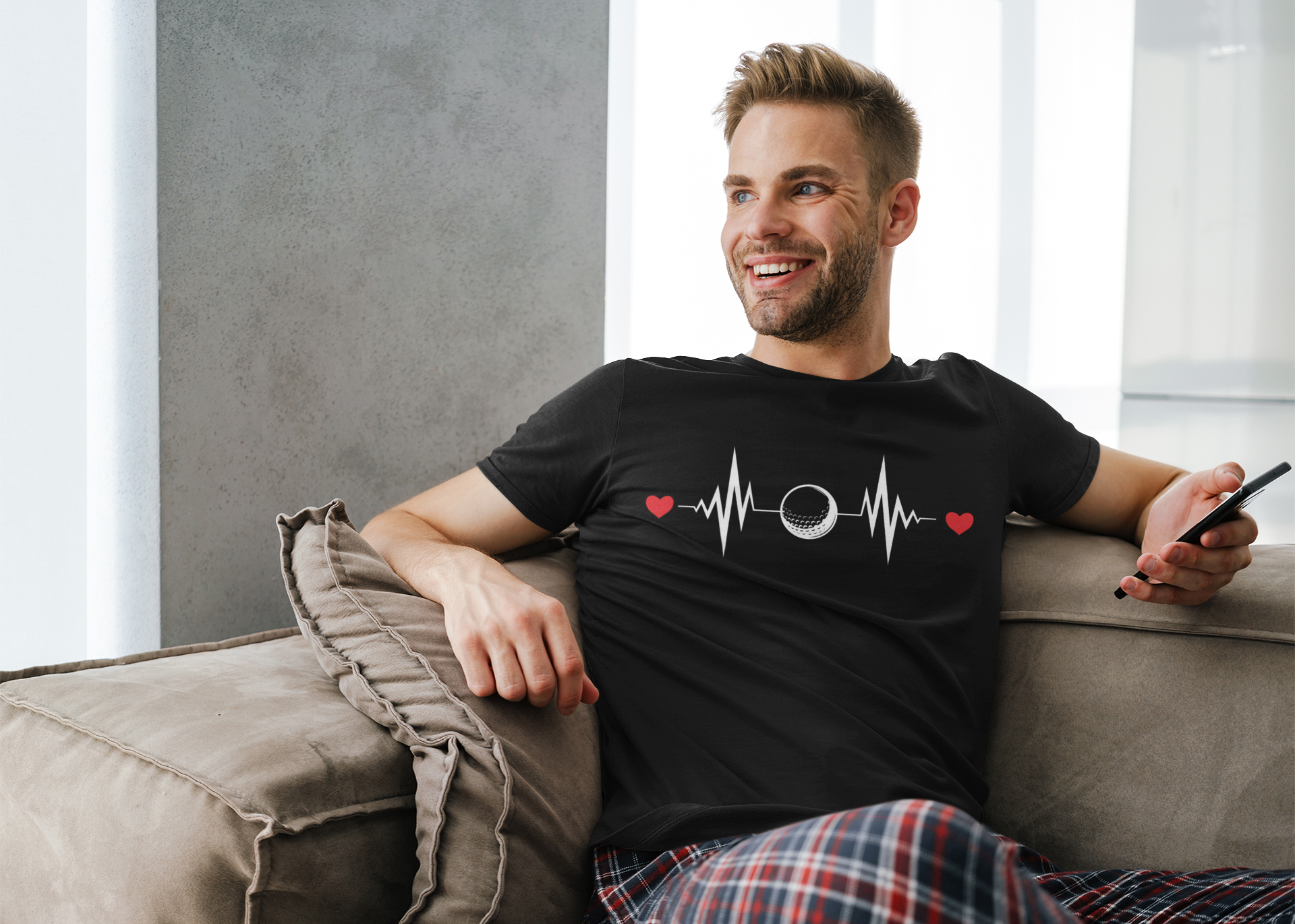 Stylized ECG golf ball design shirt