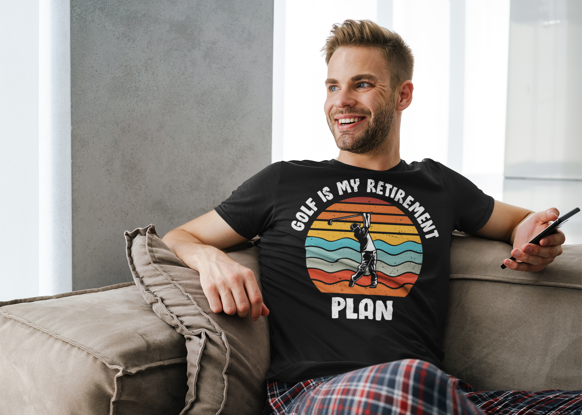 Colorful striped retro golf graphic tee