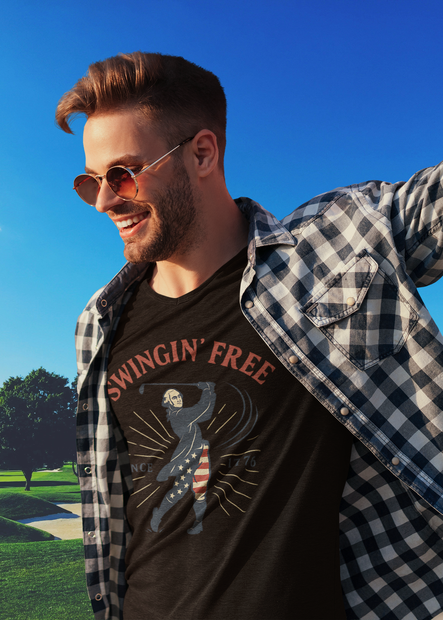 vintage style t-shirt featuring colonial figure silhouette