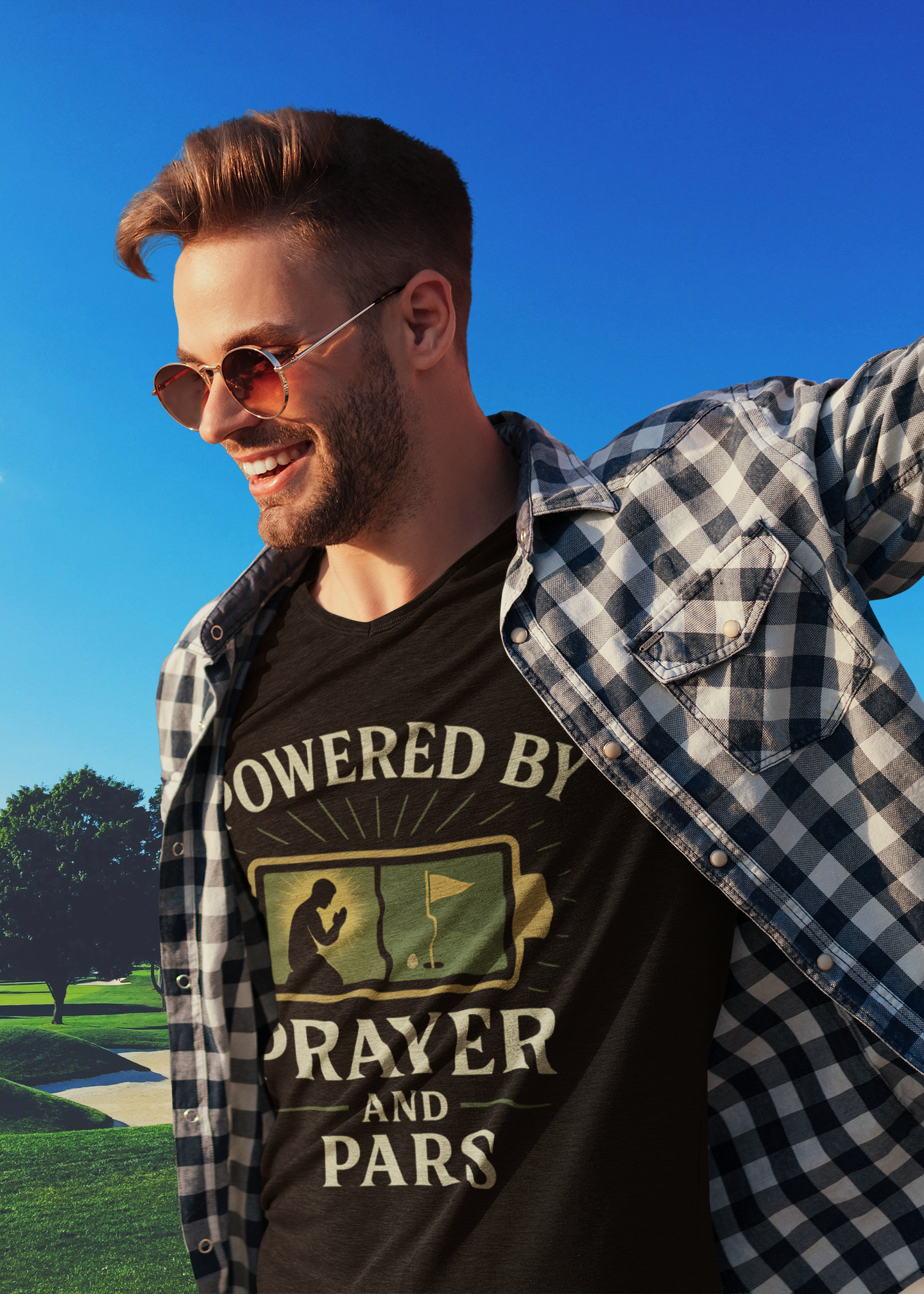 Unisex tee with golf and prayer artwork