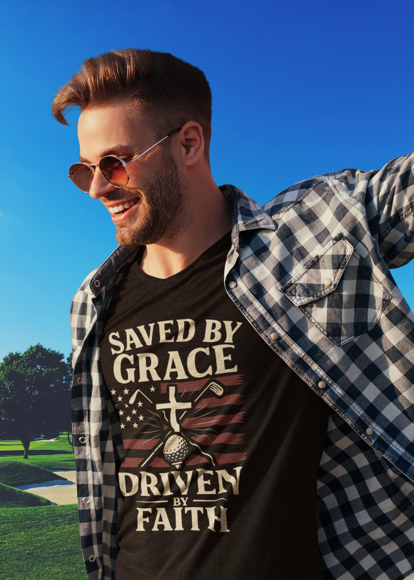 Christian golf themed shirt with cross