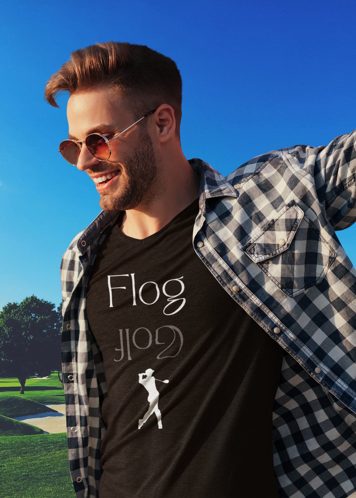 Unique golf typography with inverted reflection