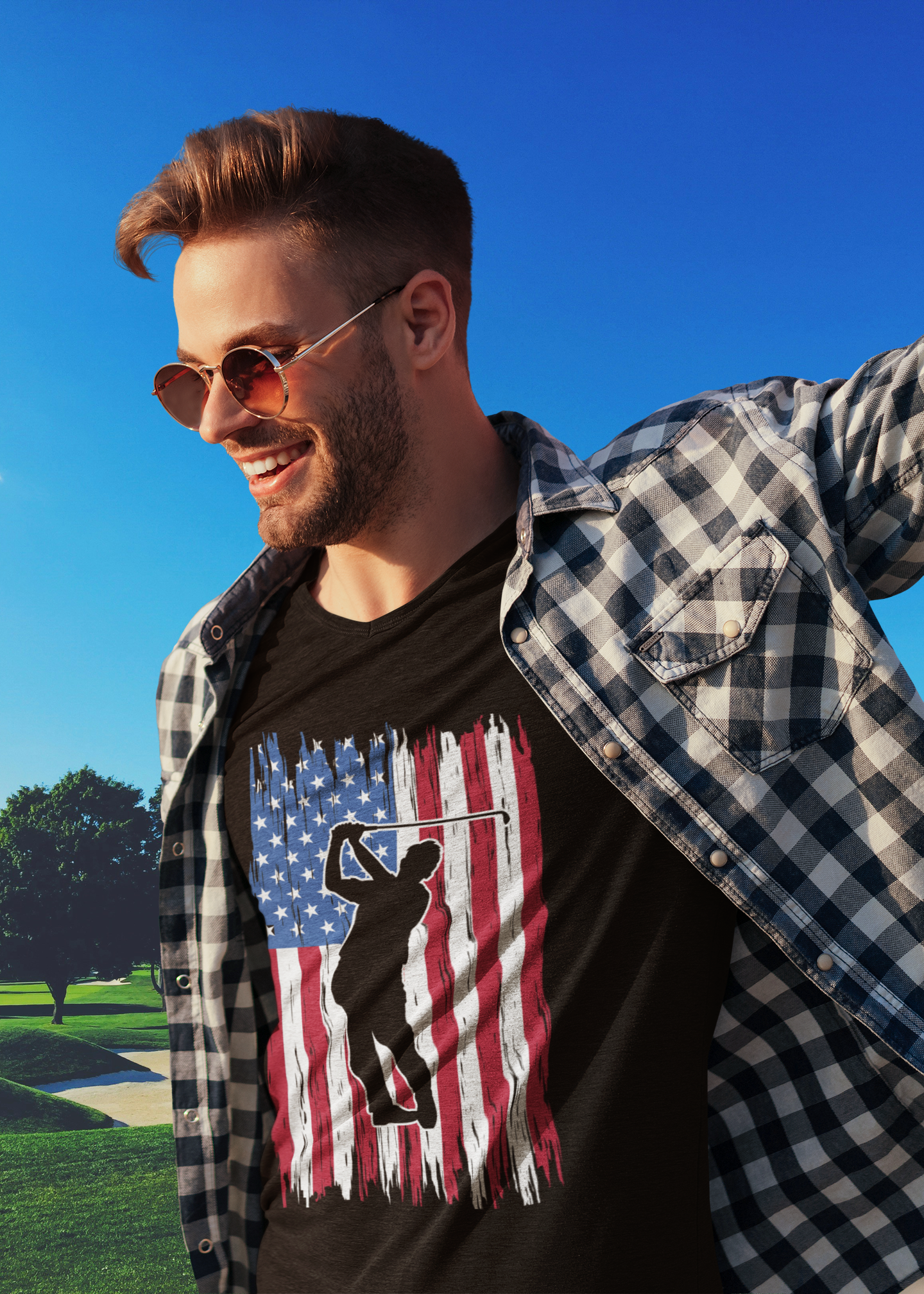 Patriotic golf silhouette shirt