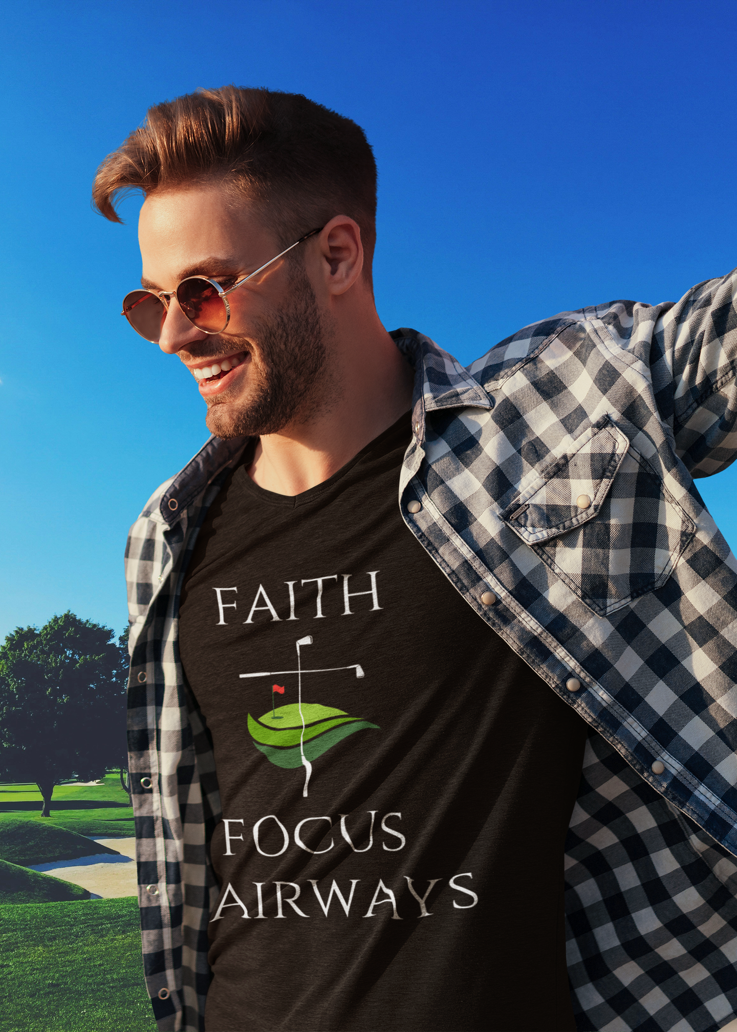 Cross design with golf clubs graphic