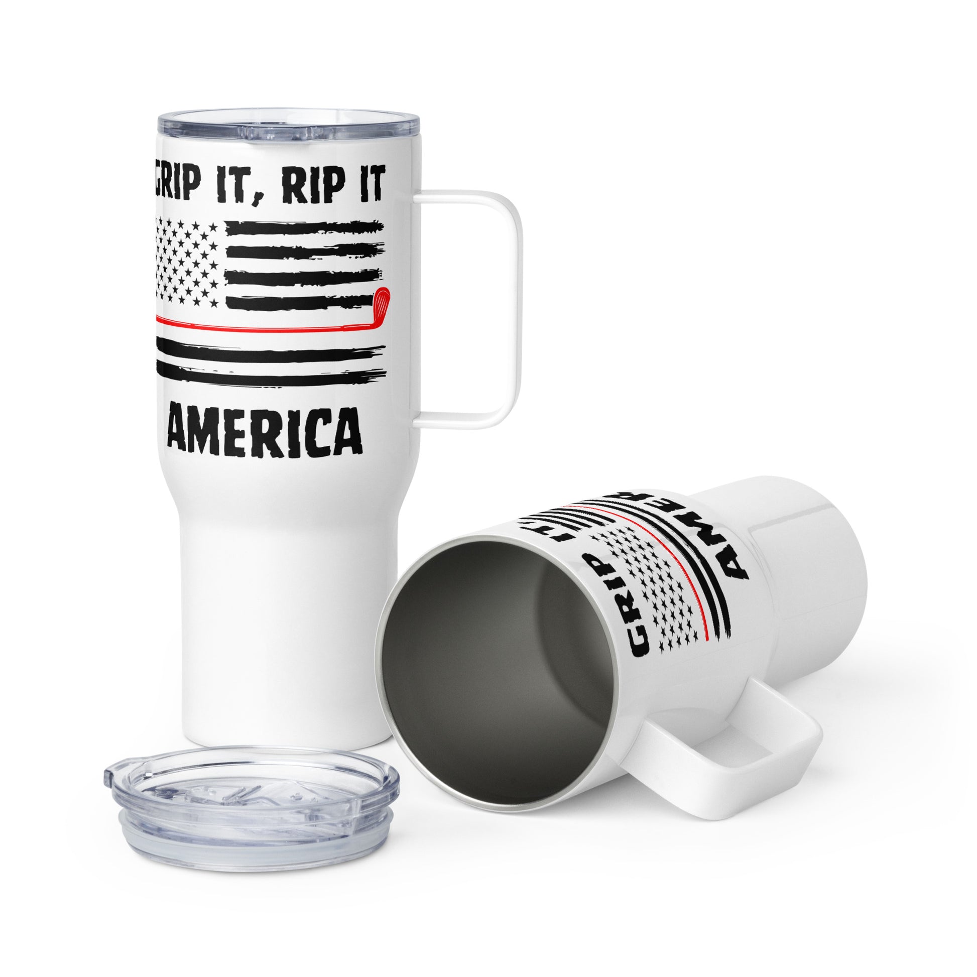 Grip It Rip It America travel mug with distressed USA flag