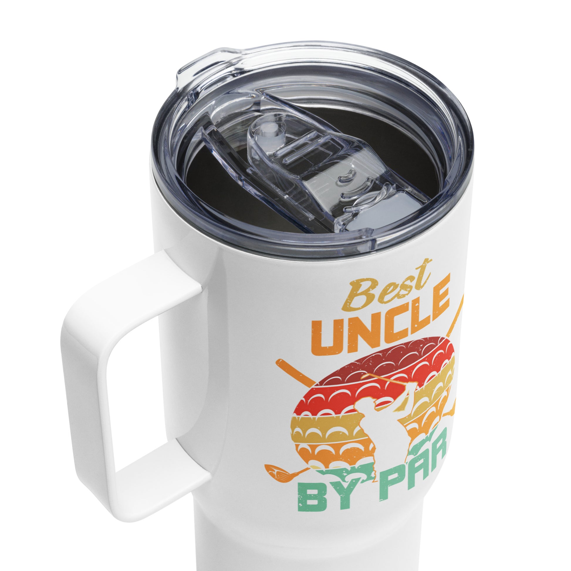 25oz travel mug for uncle with press-in plastic lid