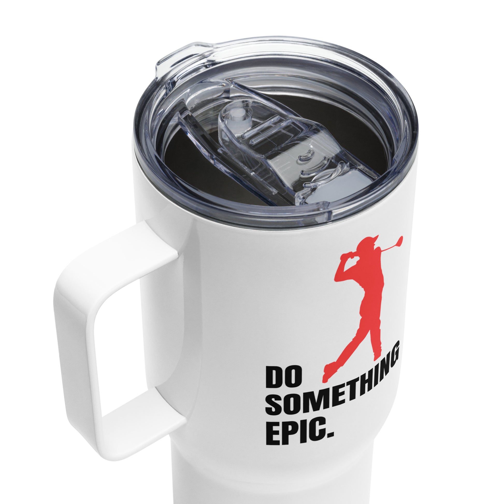 25oz golf-themed travel mug with press-in plastic lid