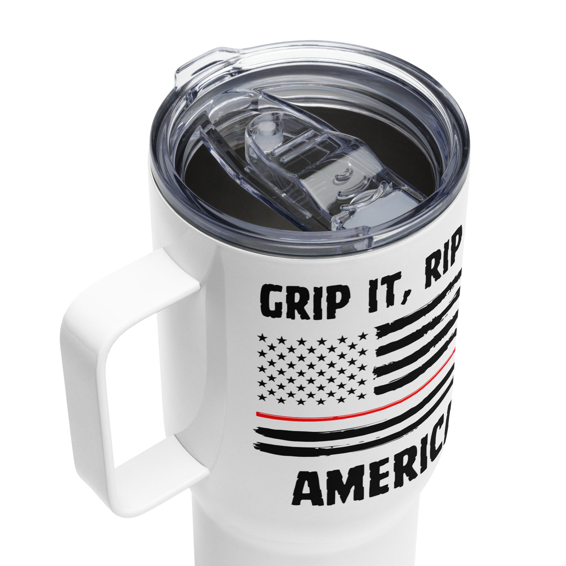 25oz travel mug with wide handle and press-in plastic lid