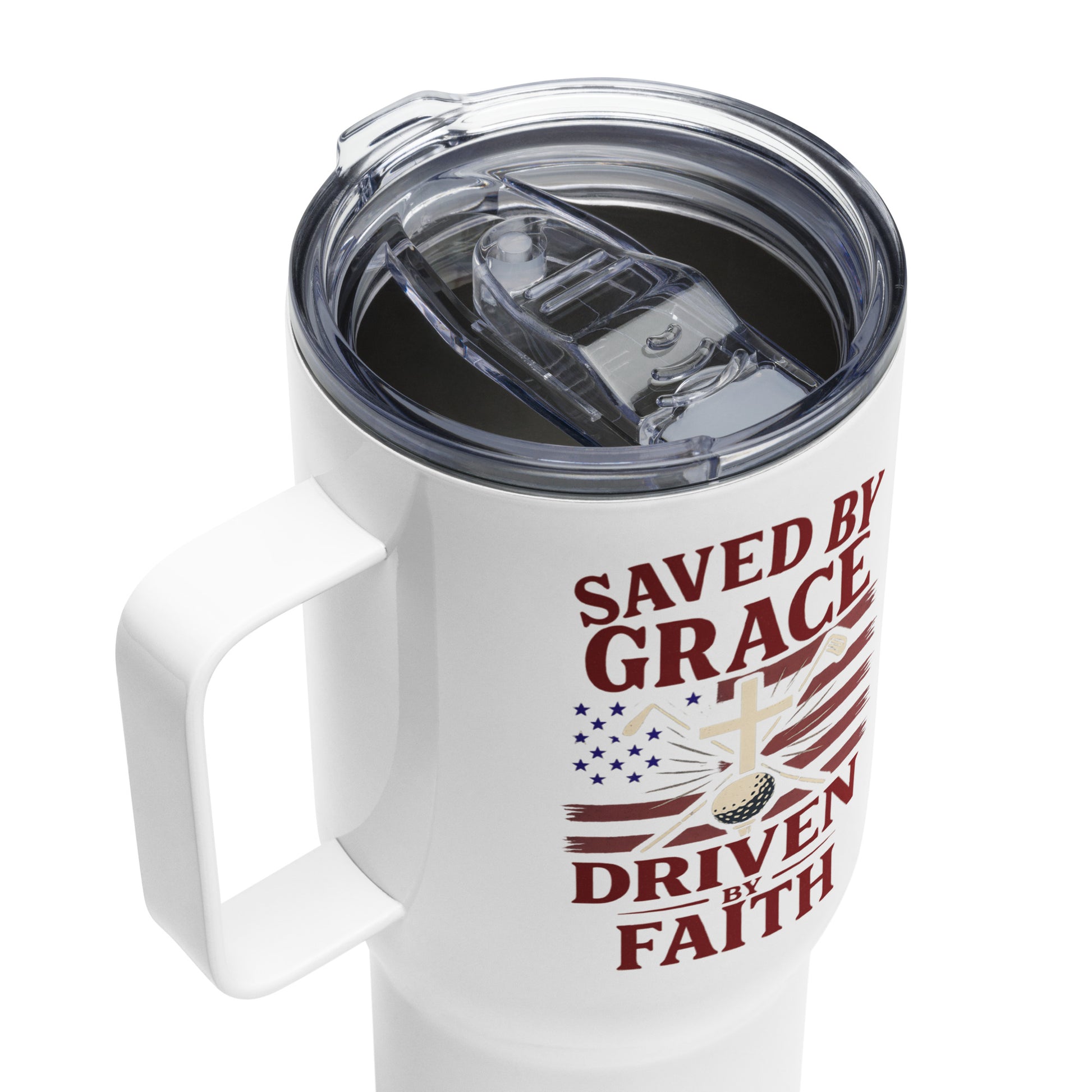 Saved by Grace 25oz golf mug with handle and lid