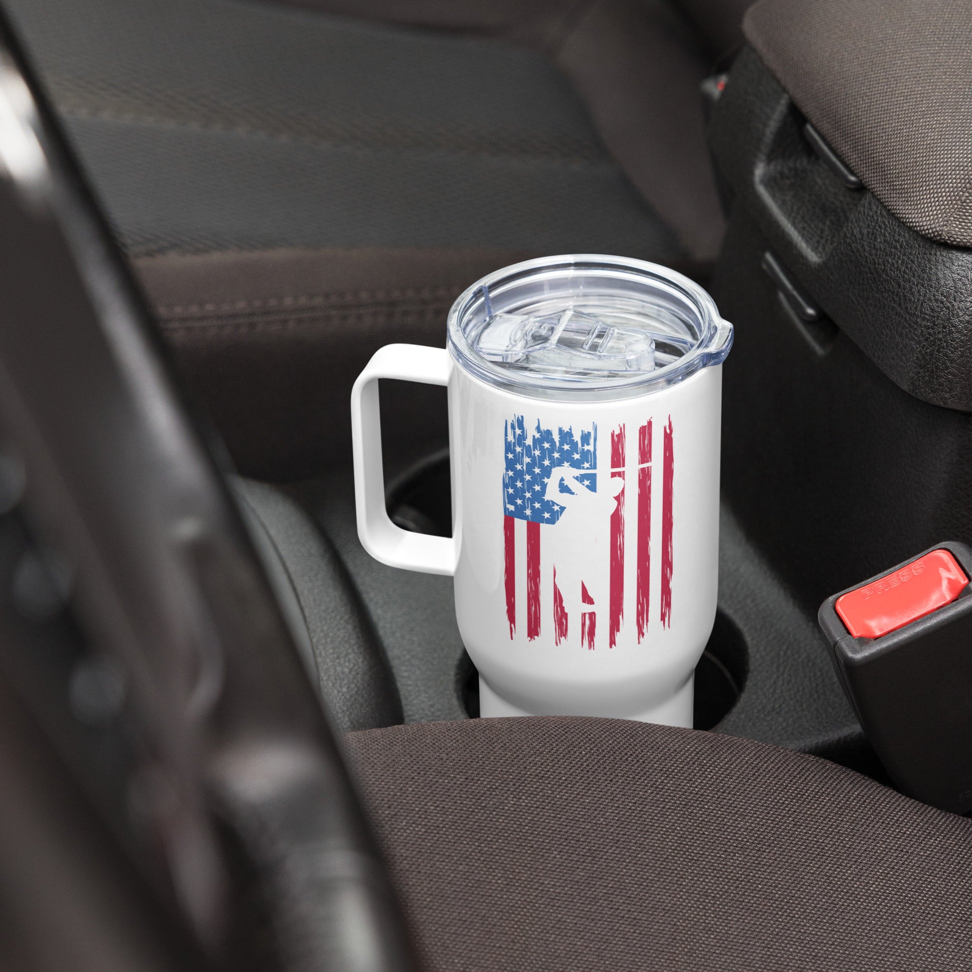 Red white and blue golf-themed insulated mug