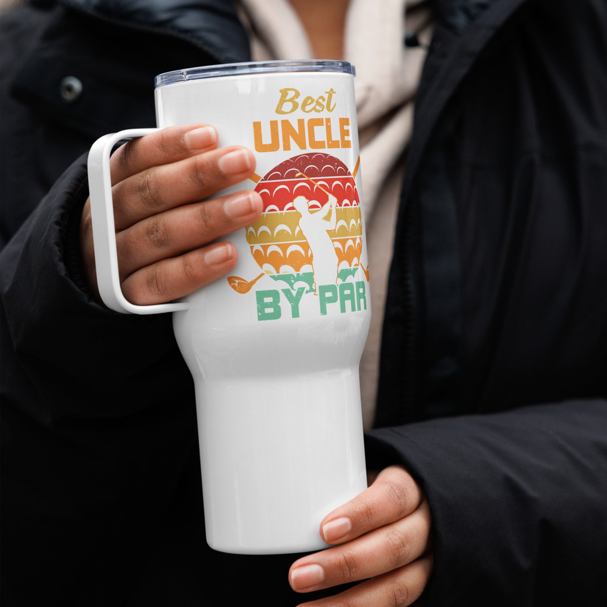 Insulated stainless steel mug with unique golf design