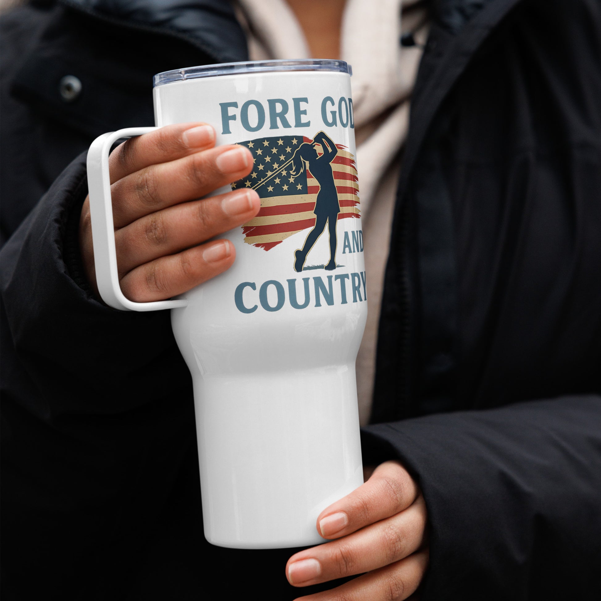 Bold Christian golf design on insulated stainless steel mug