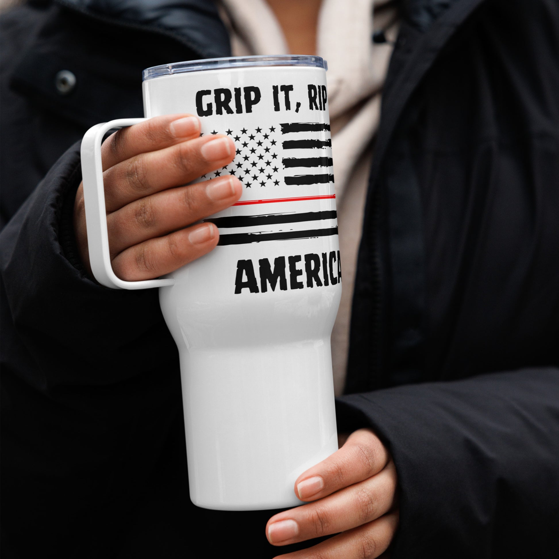Graphic mug for golfers who love bold patriotic flair