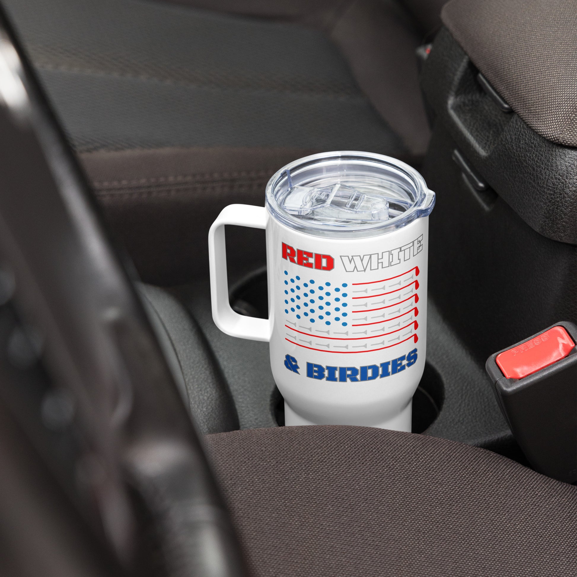 patriotic golf mug red white and blue theme