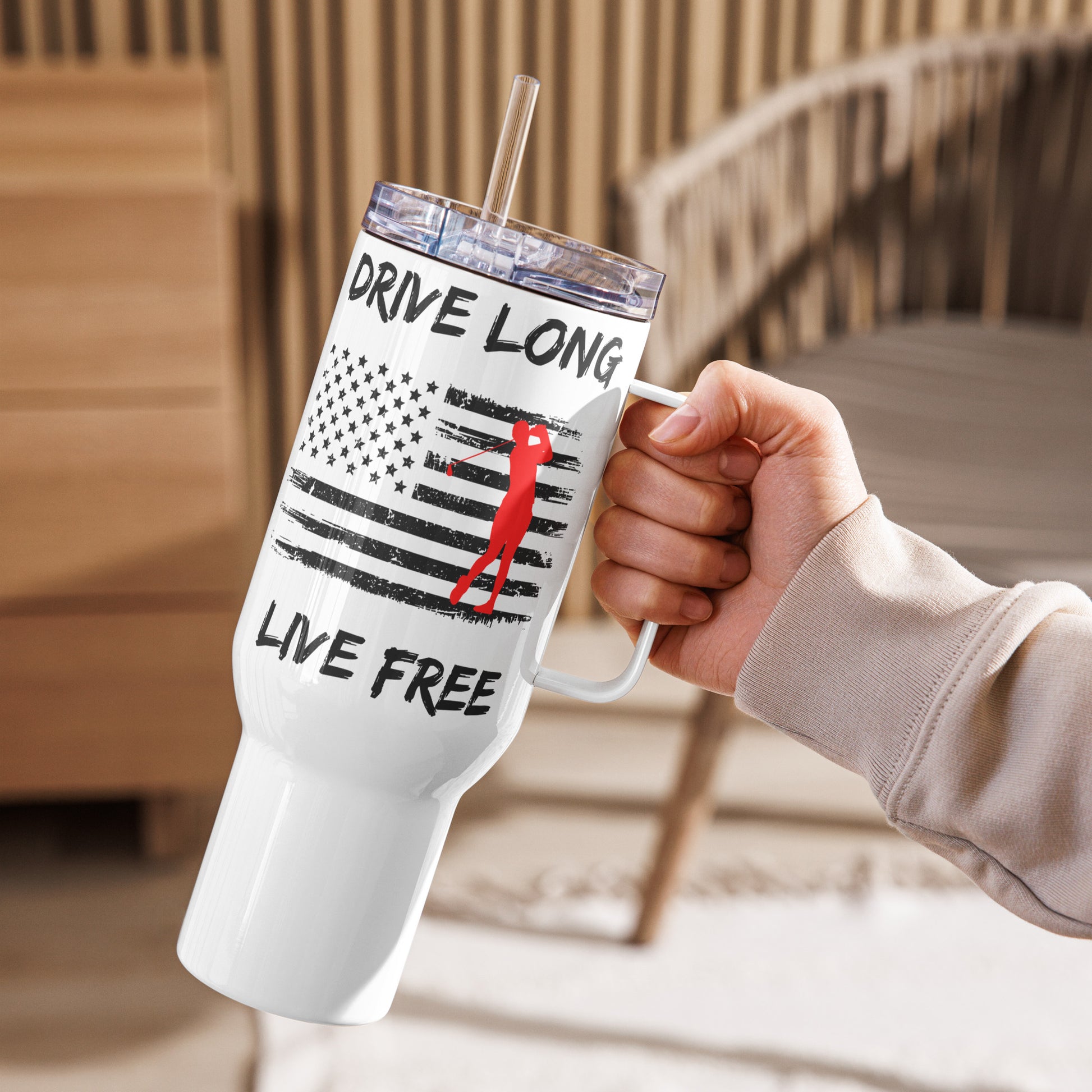 40oz golf tumbler with screw-on lid and drinking straw