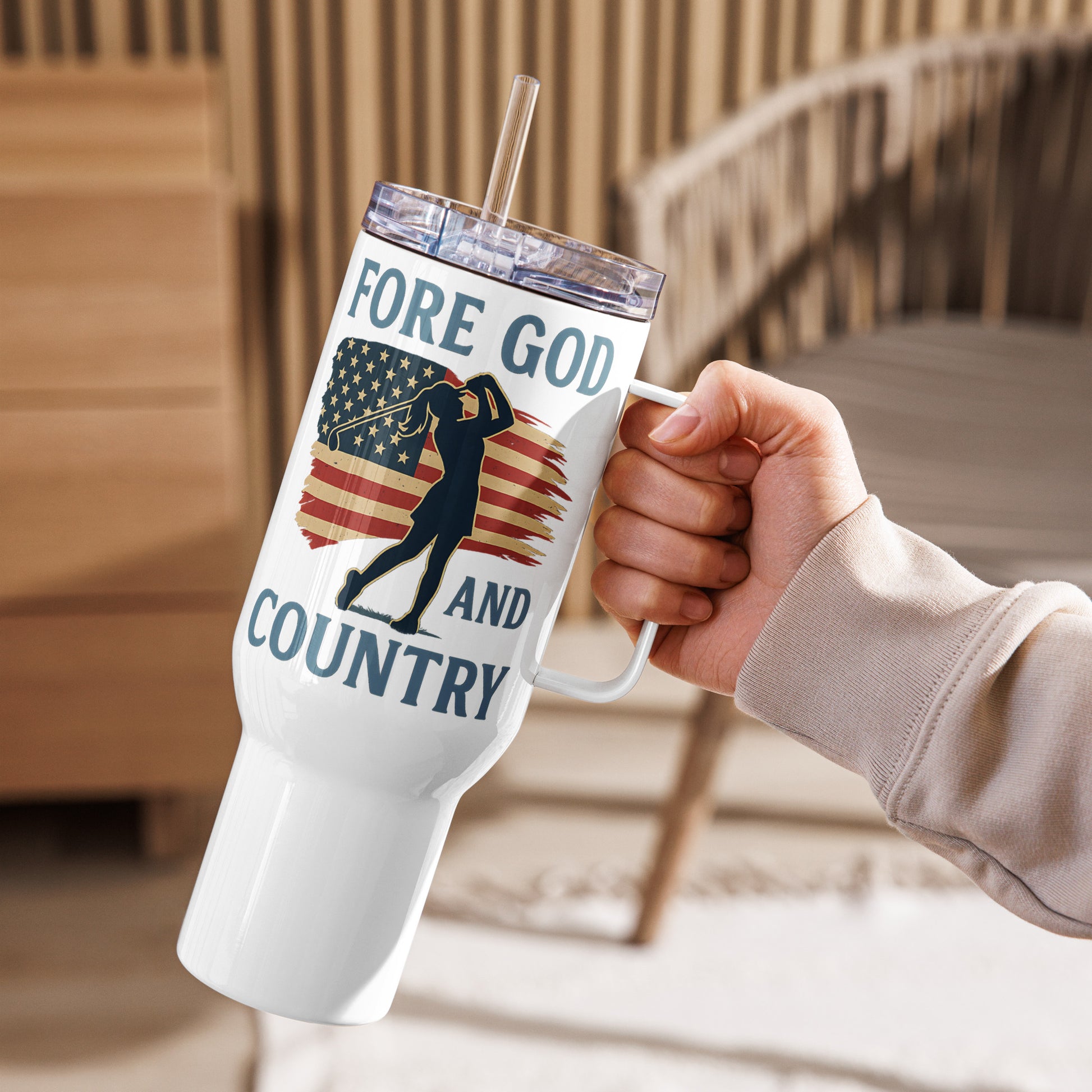 40oz patriotic tumbler with screw-on lid and straw