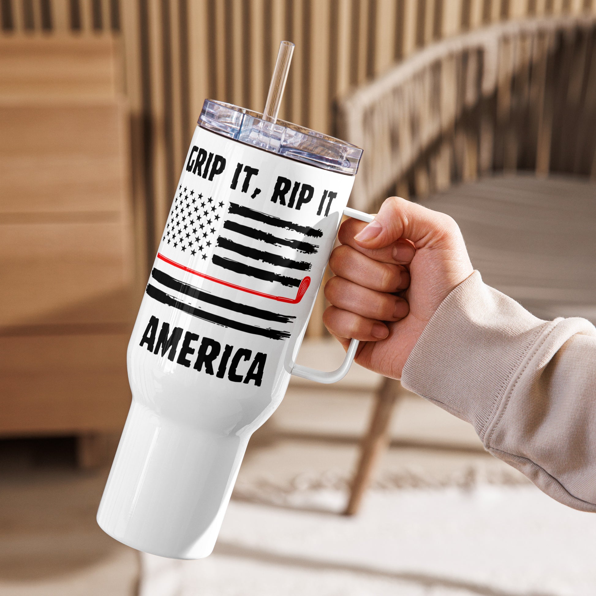 40oz golf tumbler with screw-on lid and straw included