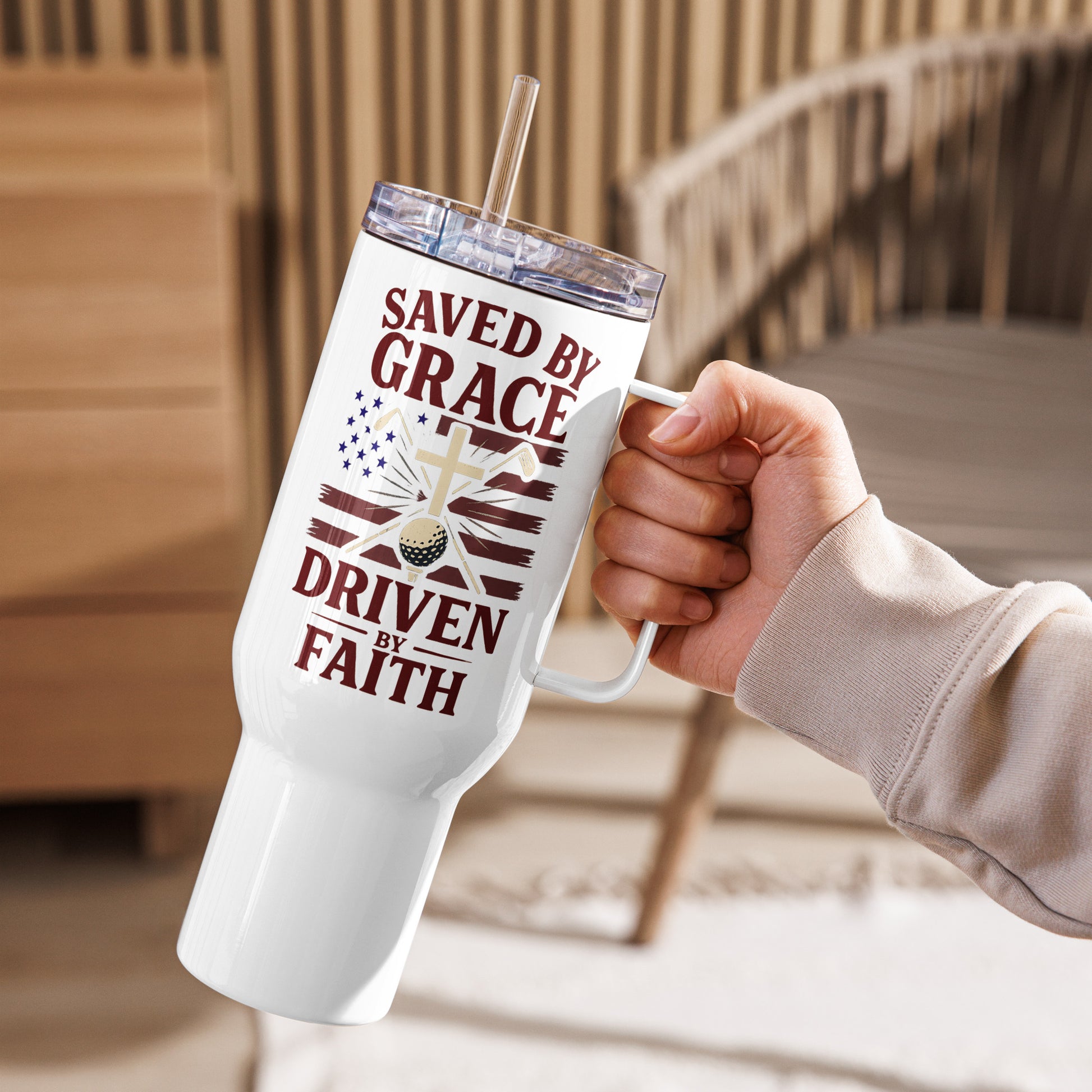 Driven by Faith 40oz golf travel tumbler with straw lid