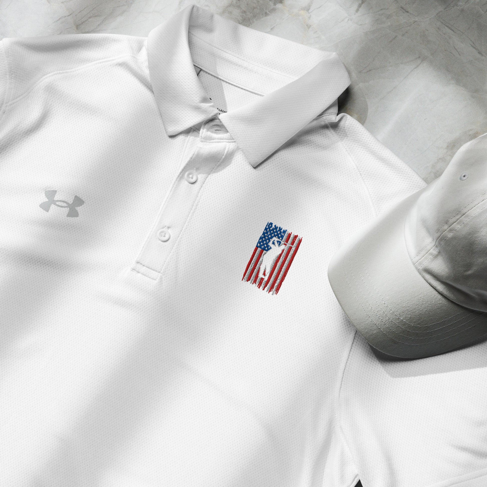 White polo shirt with USA golf embroidery and classic cut