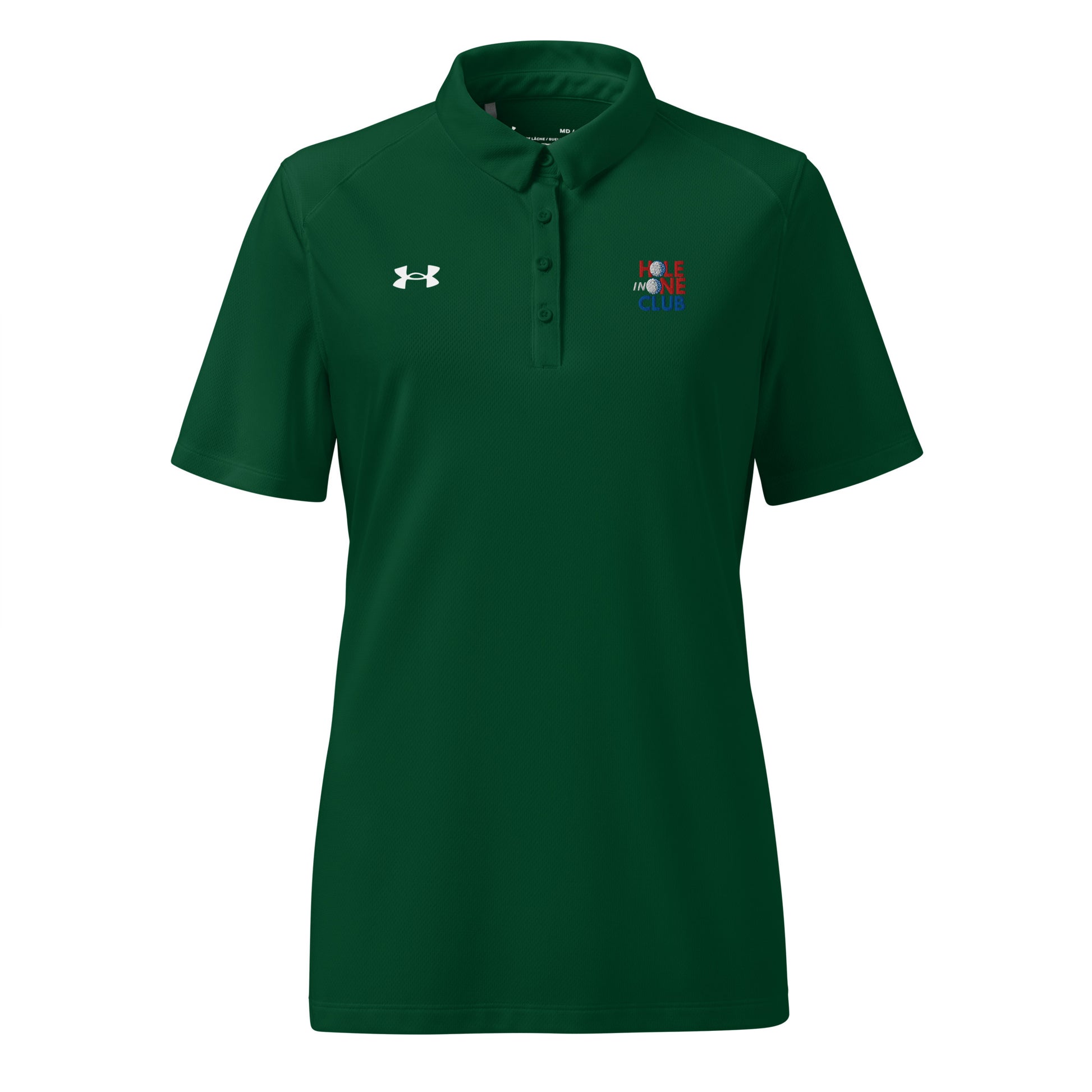 forest green women’s polo with hole in one club logo