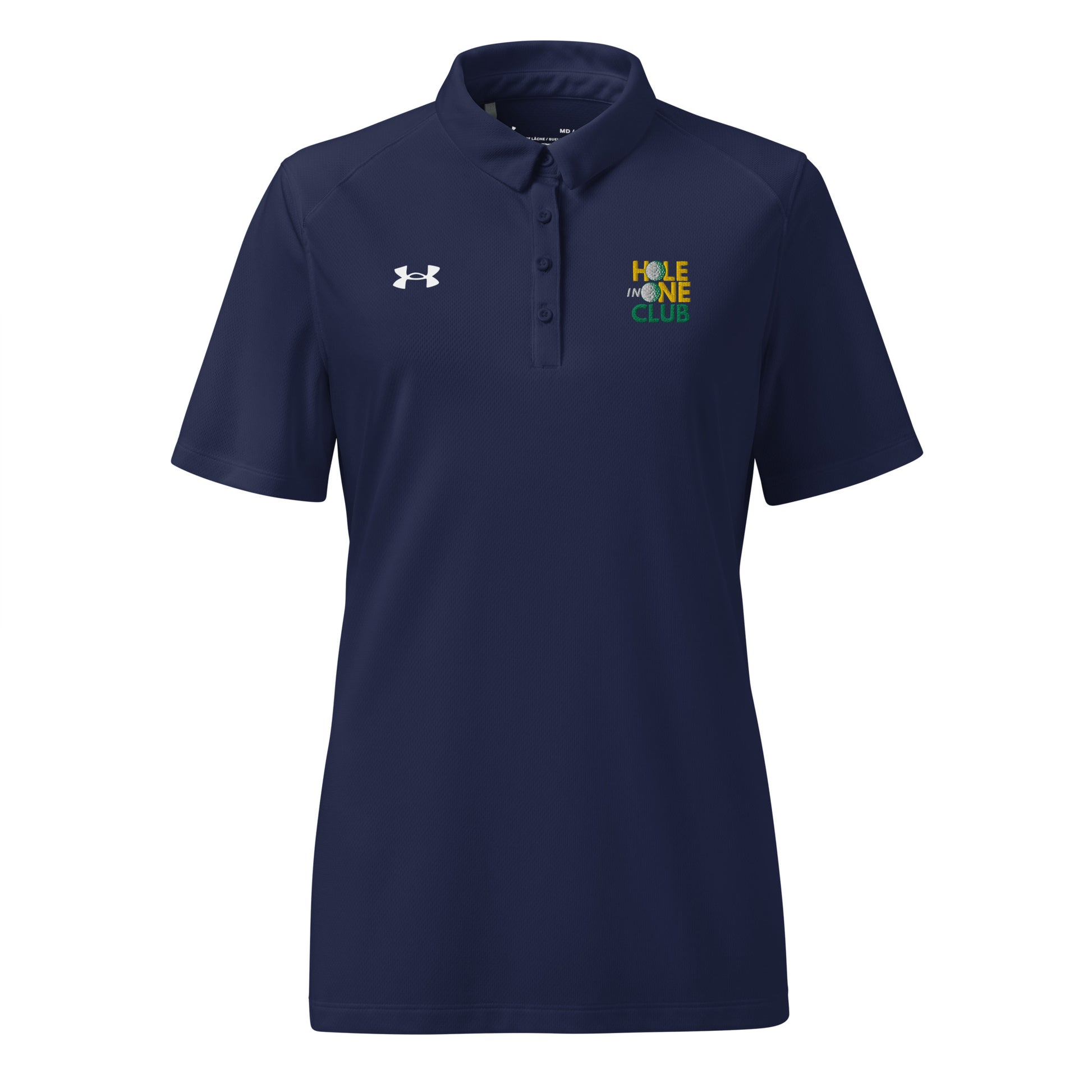 navy golf polo for women with hole in one club embroidery