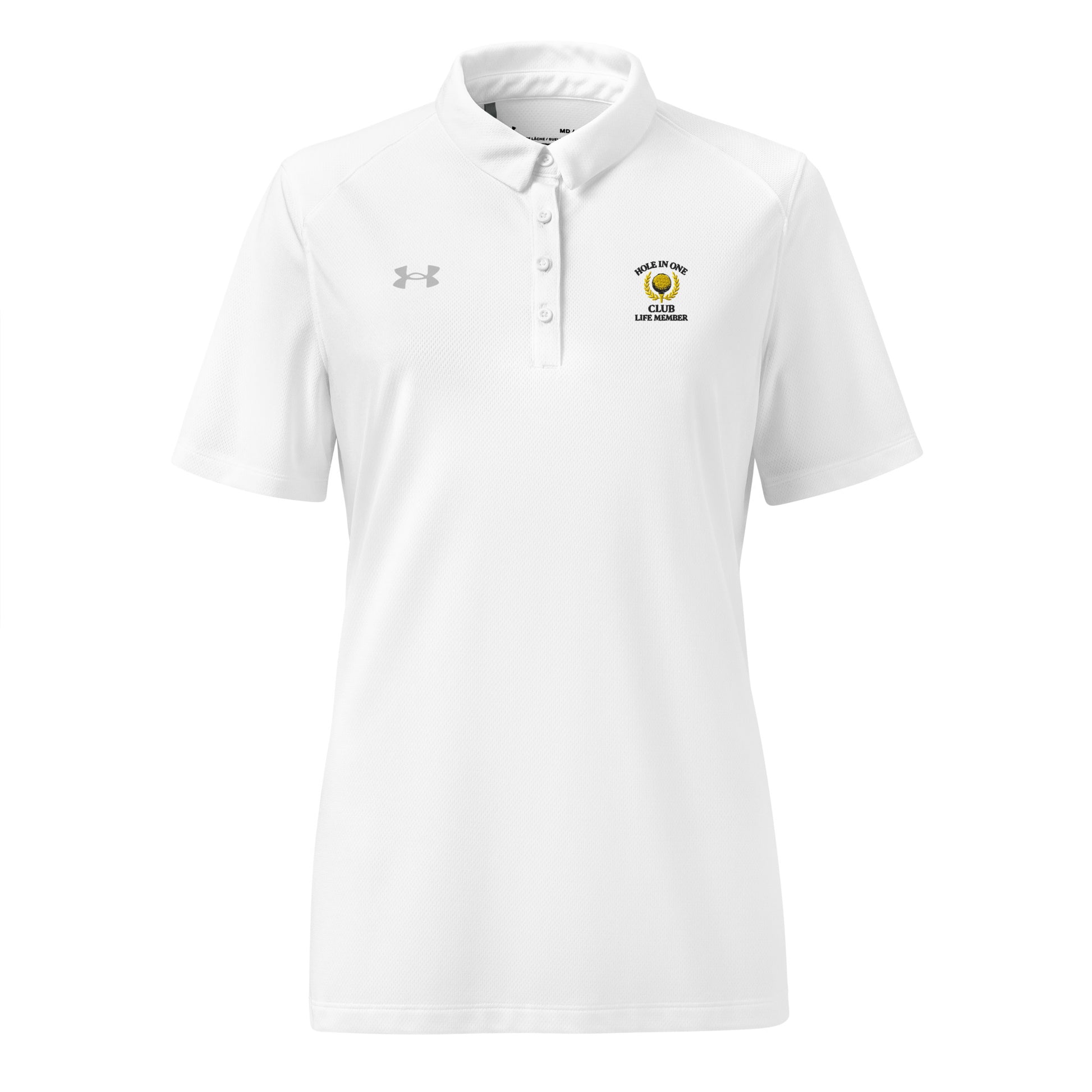 white performance ladies golf polo with custom club emblem