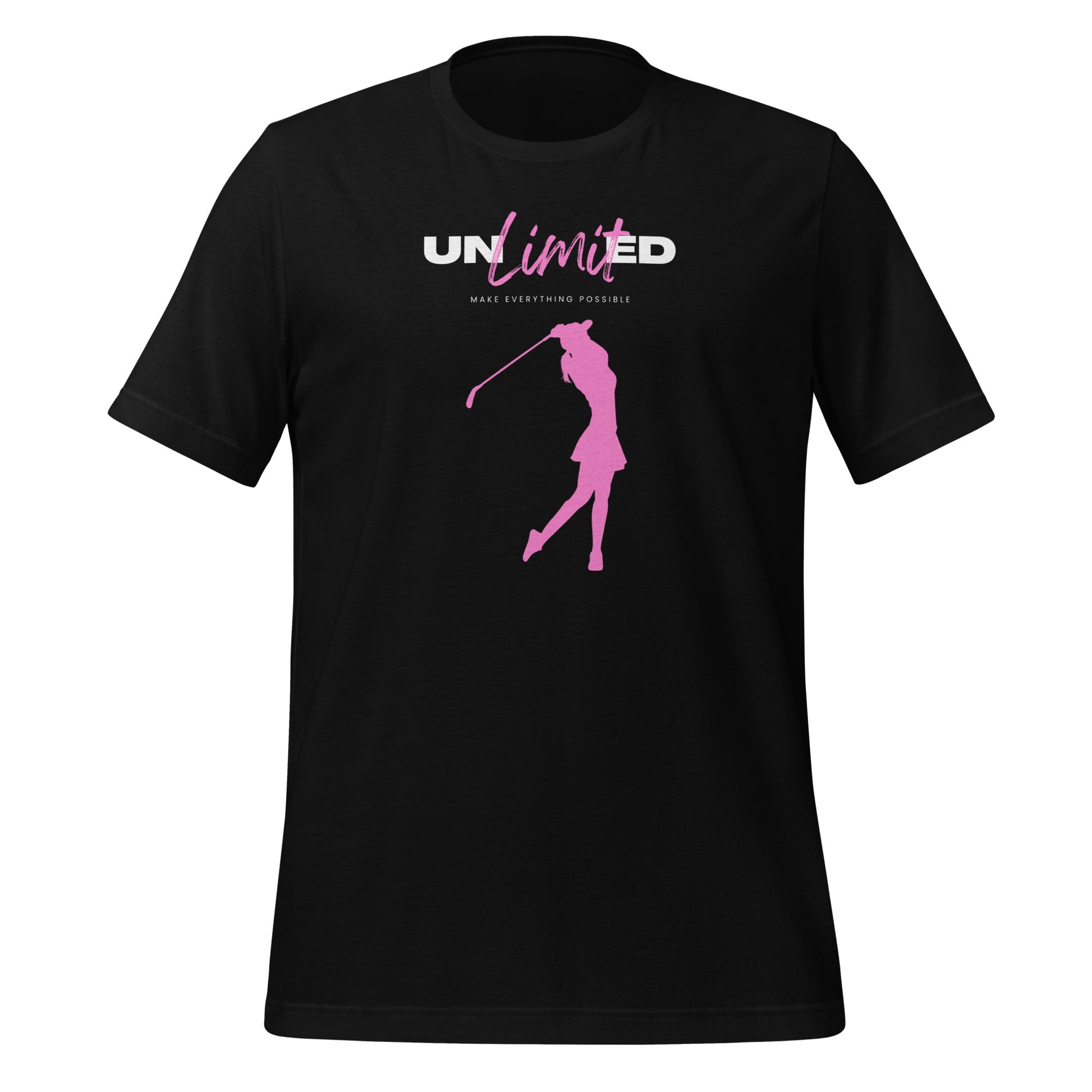 Comfortable black t-shirt with pink golf design