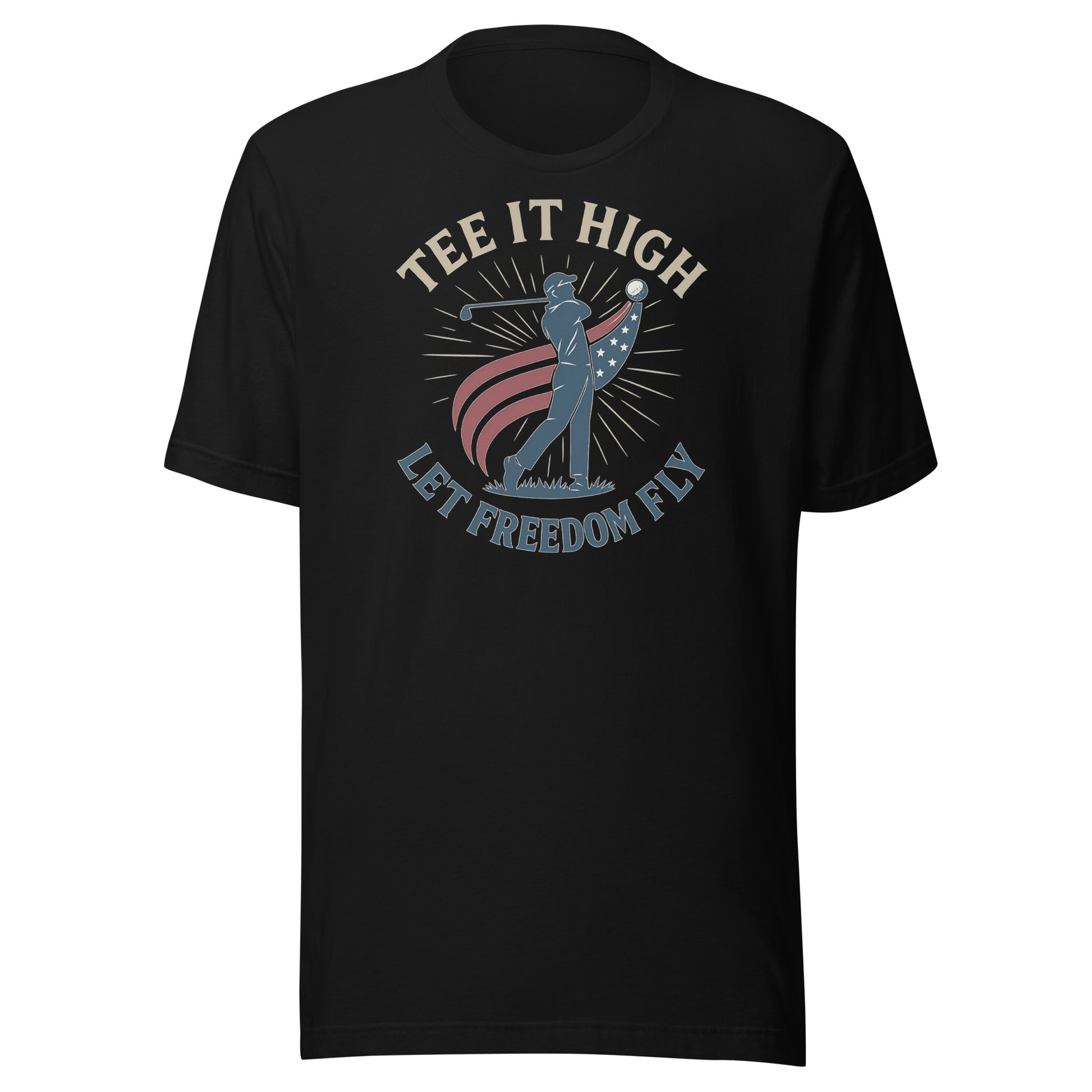 freedom fly tee with flag cape and golfer outline