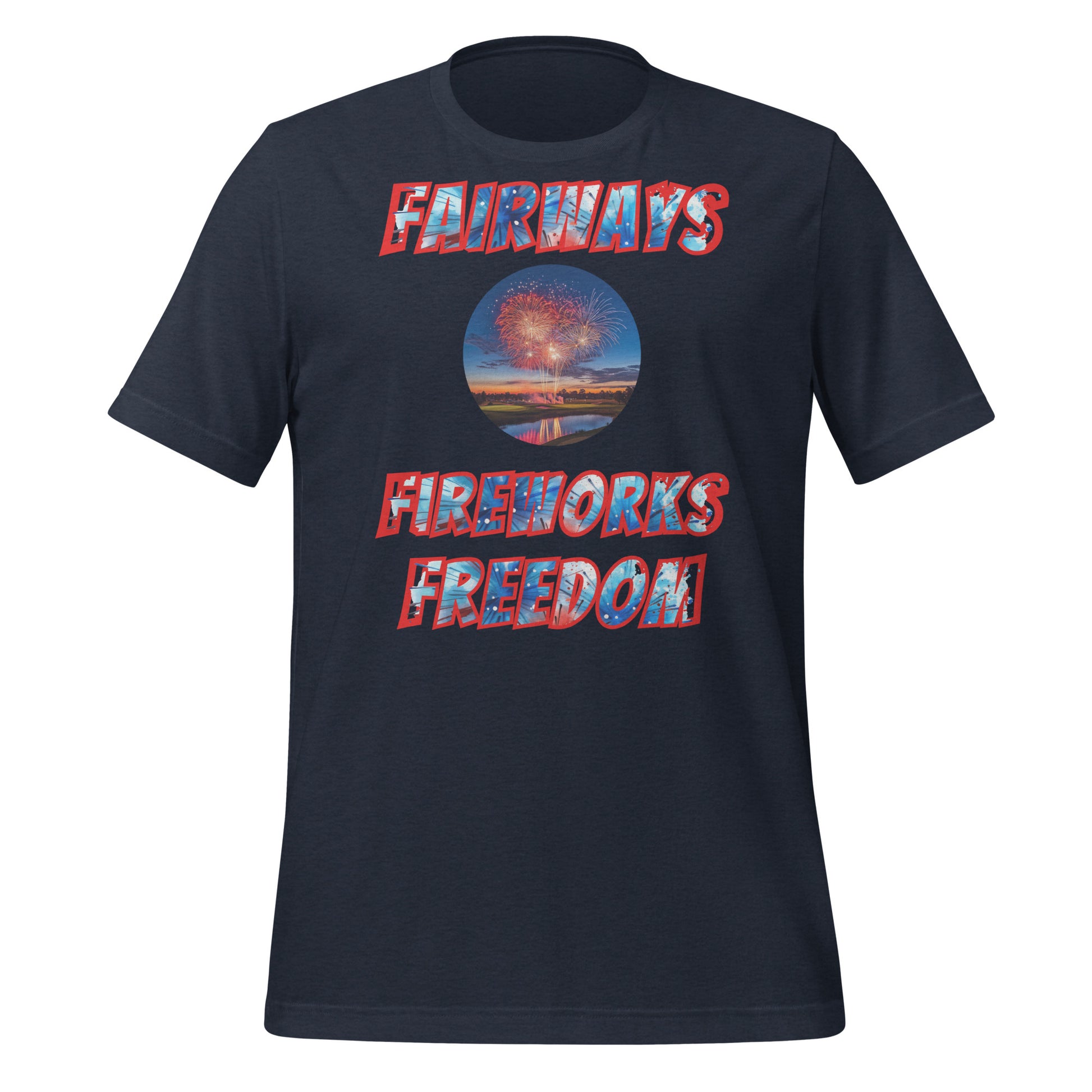 T-shirt with outdoor fireworks and flag-style fonts