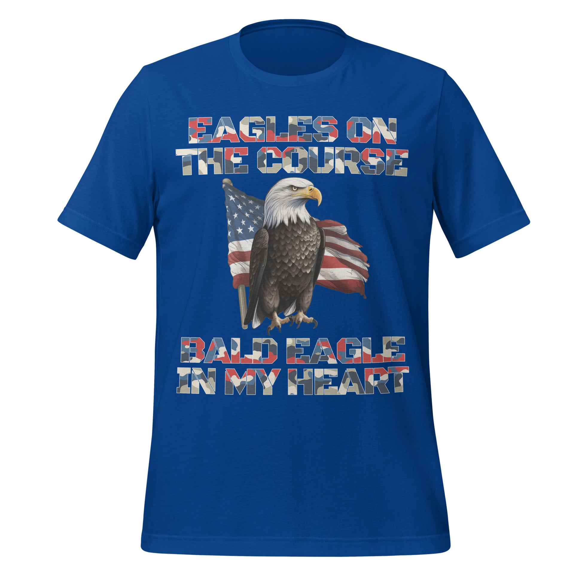 Bald eagle design paired with flag backdrop