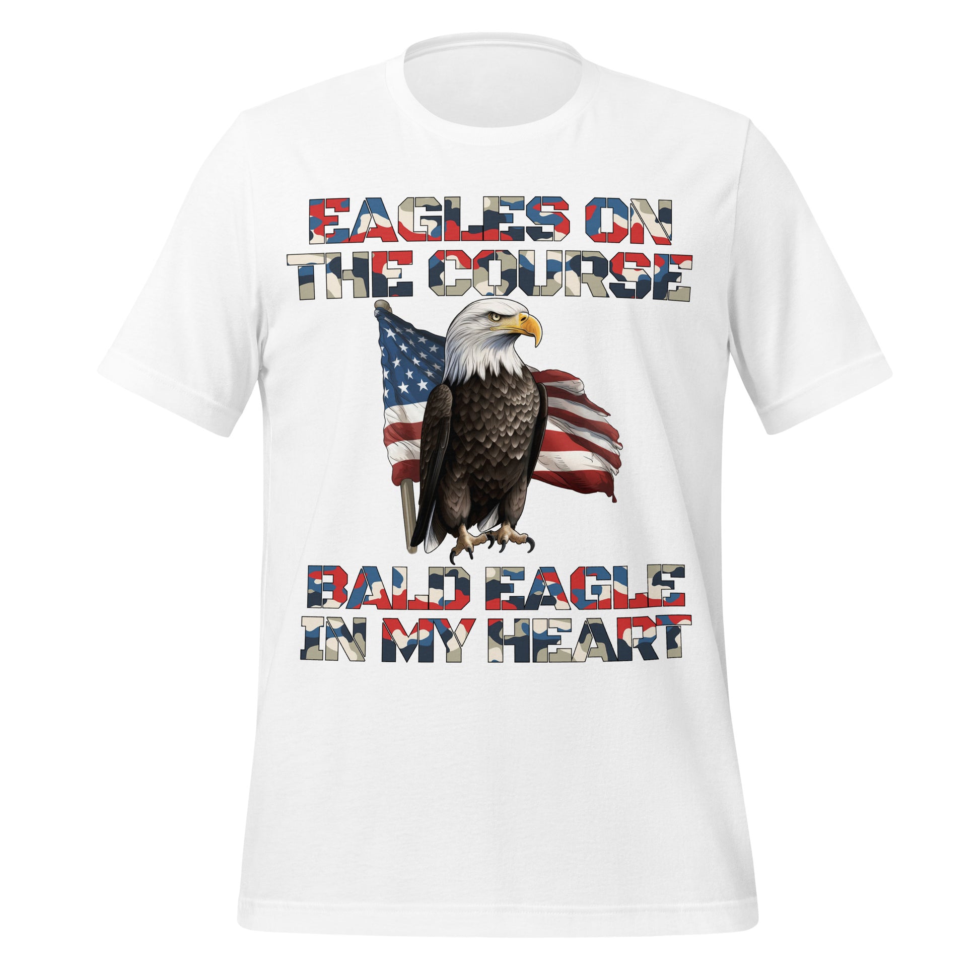Unisex golf shirt with patriotic statement print