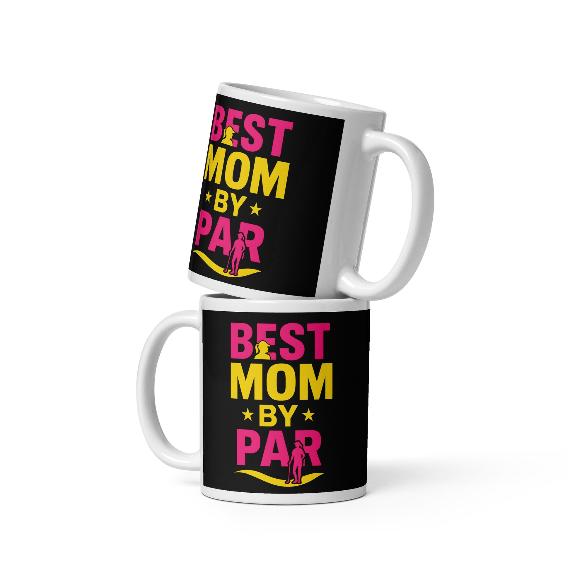Ceramic mug with “Best Mom by Par” and golfer graphic