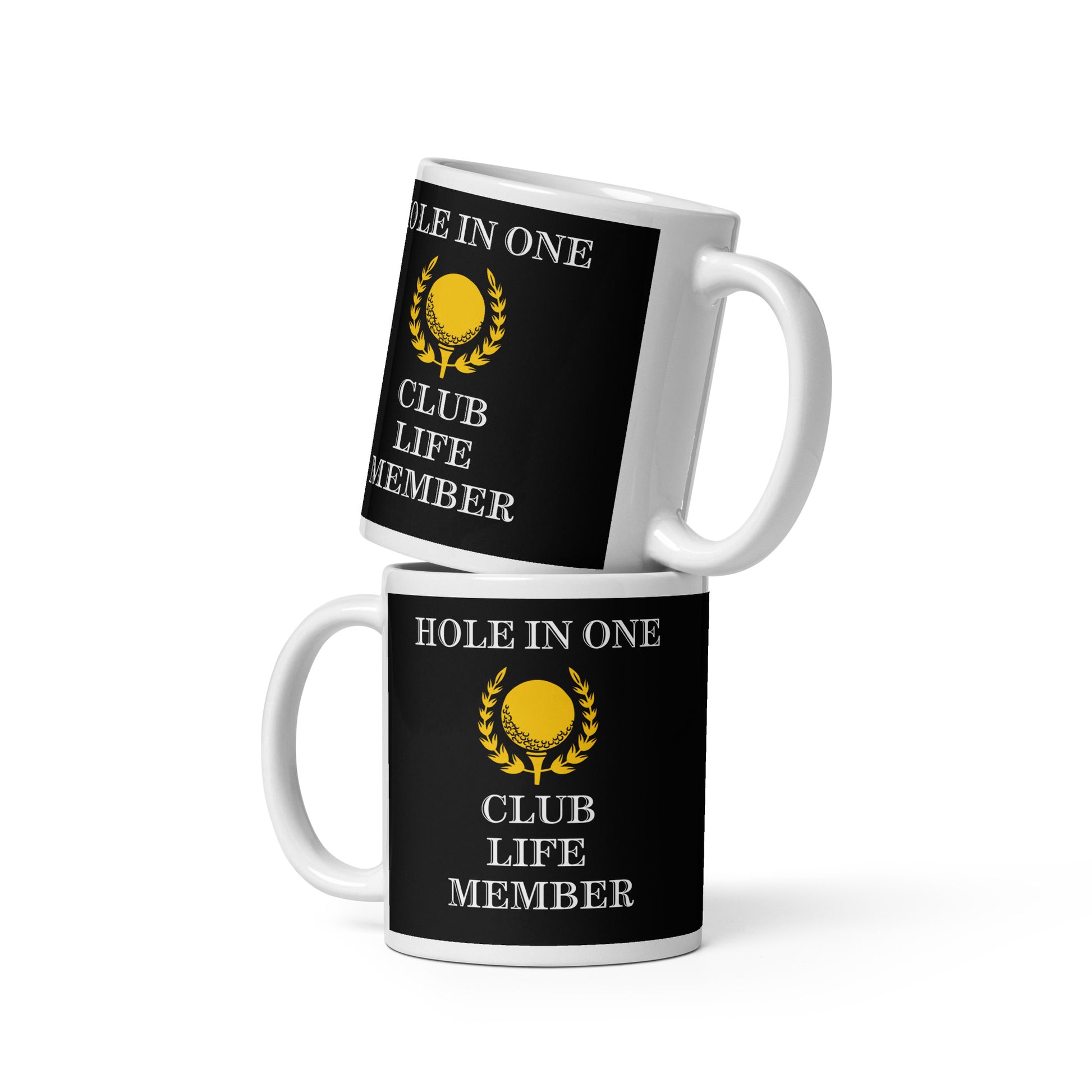 11oz mug with hole-in-one club emblem and refined print
