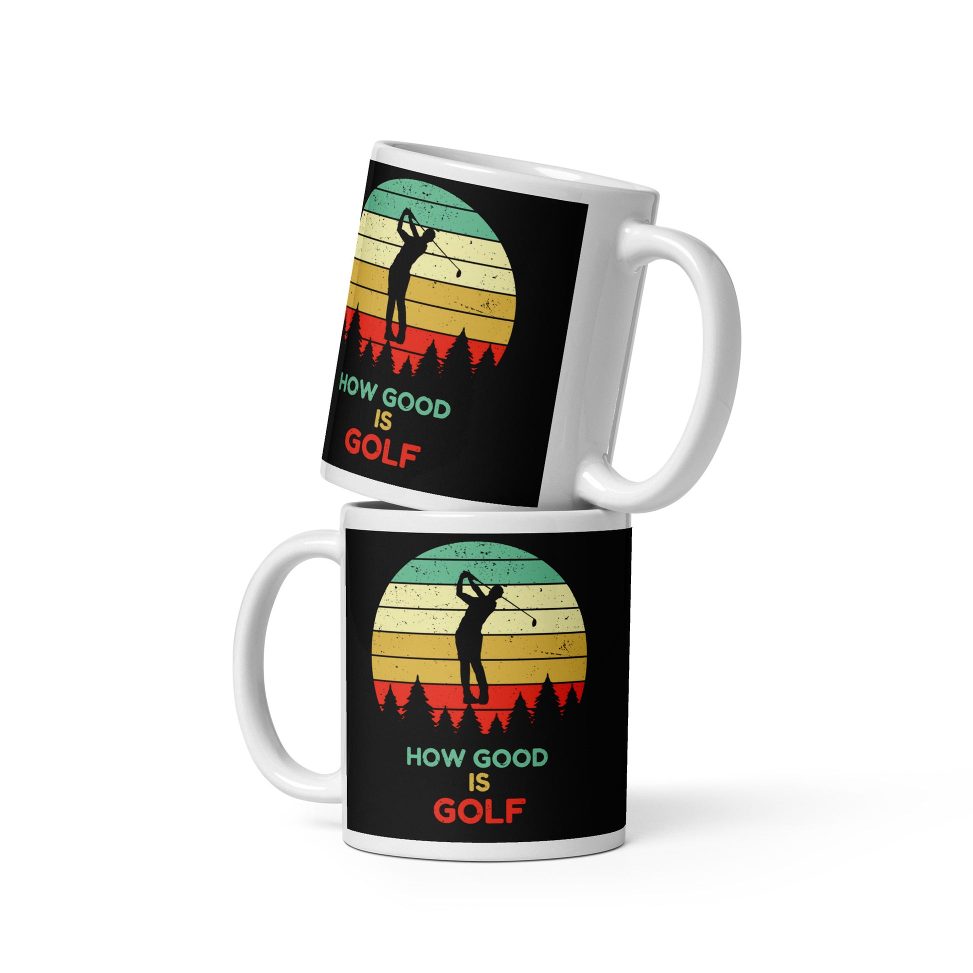 11oz mug showing golfer silhouette with vintage color scheme