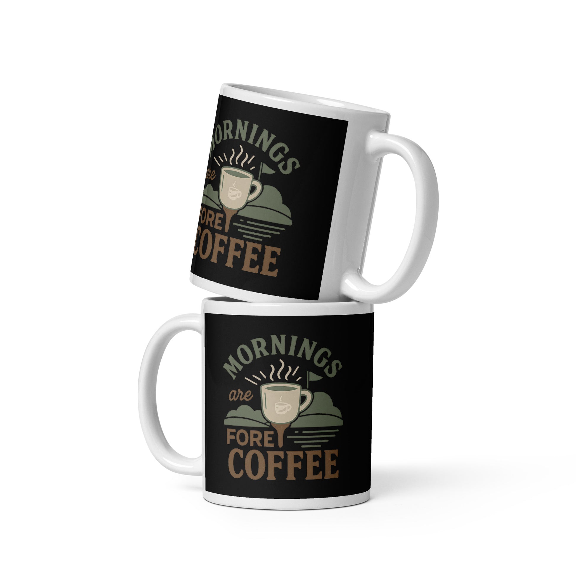 11oz mug with steaming cup and golf green silhouette
