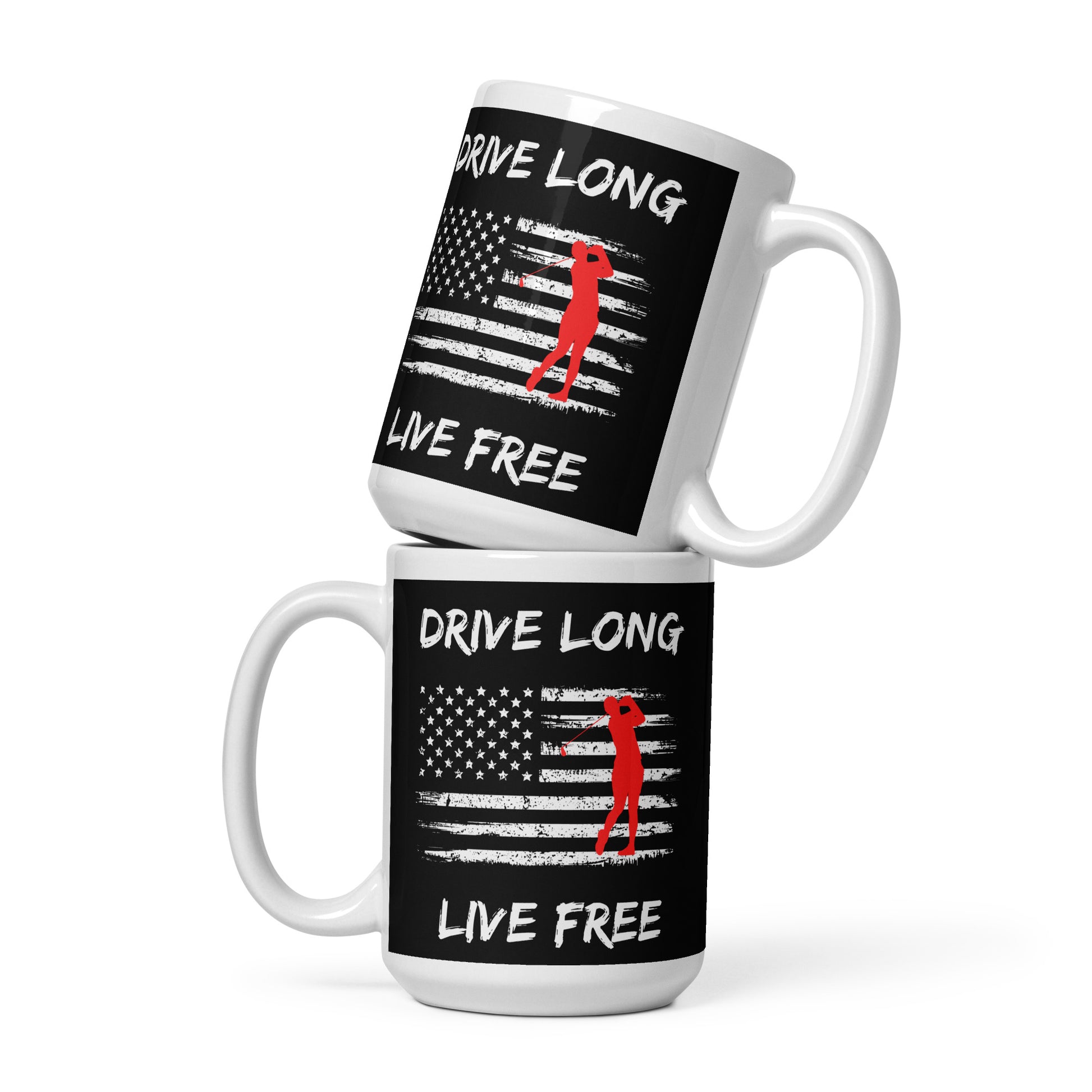 Drive Long Live Free mug 15oz patriotic golf artwork