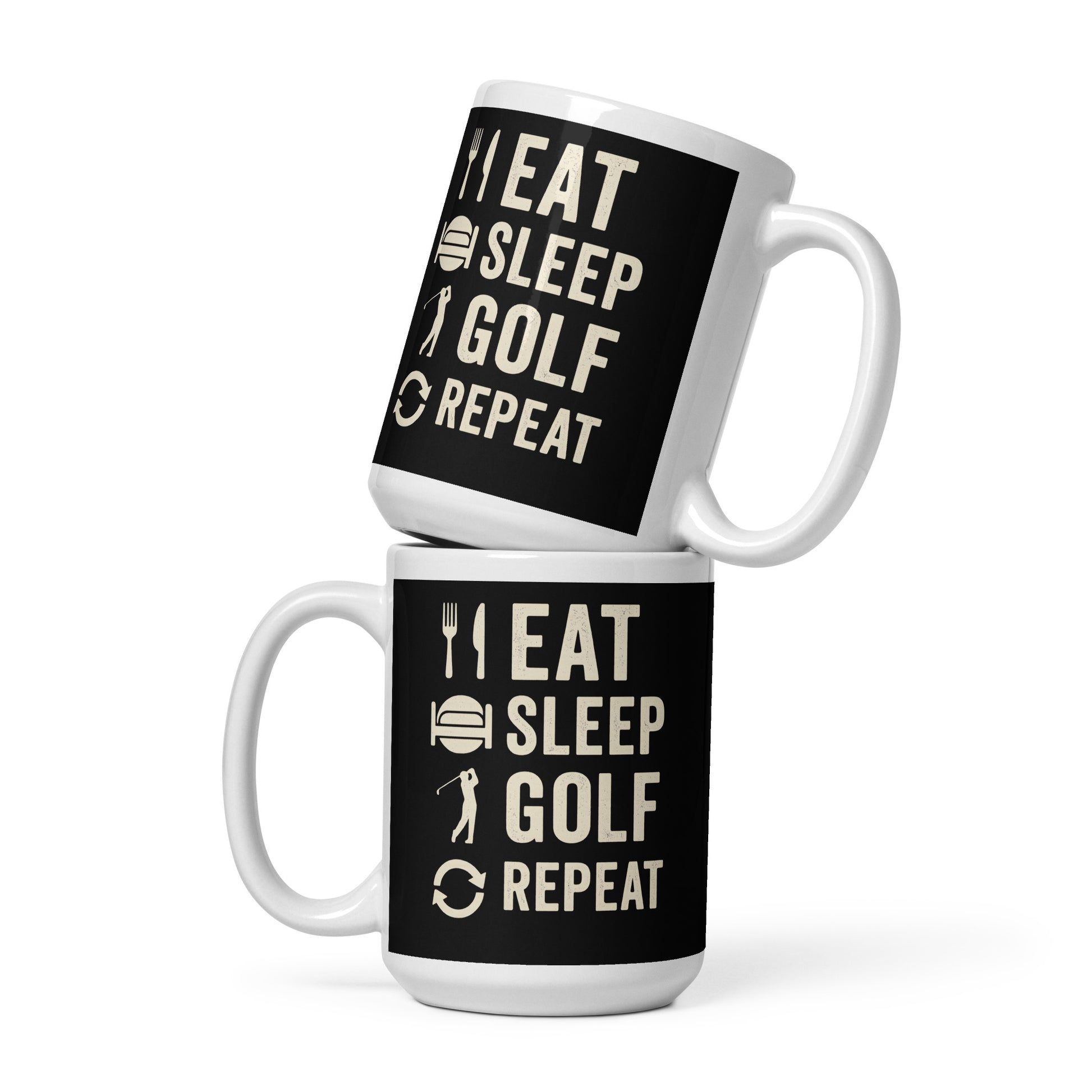 15oz ceramic mug for golf players with routine icons