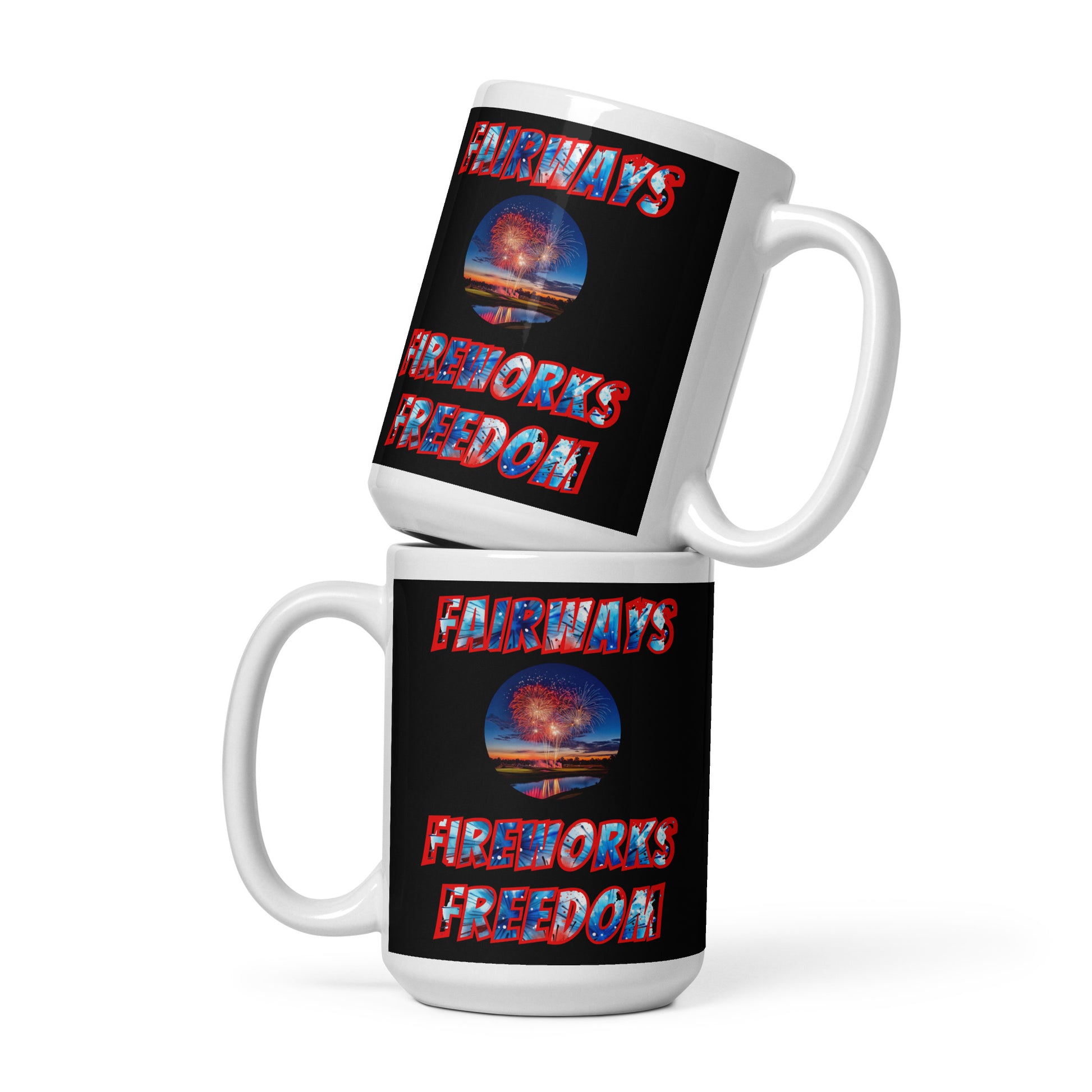 high-gloss 15oz mug featuring fireworks and golf