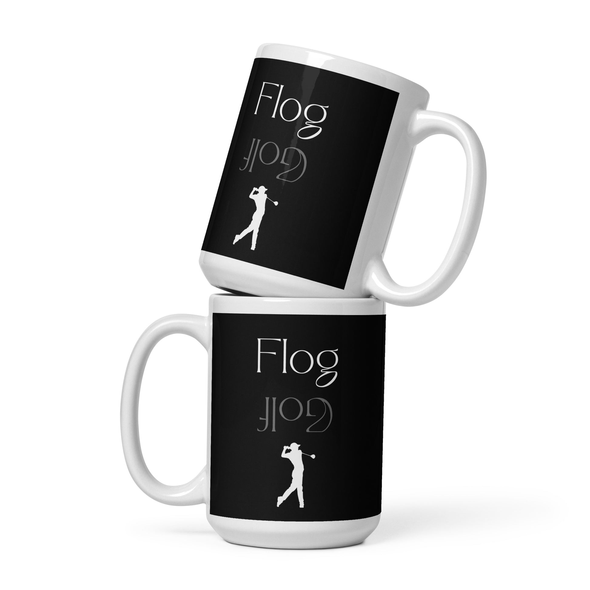 ceramic mug 15oz mirrored text with golfer silhouette