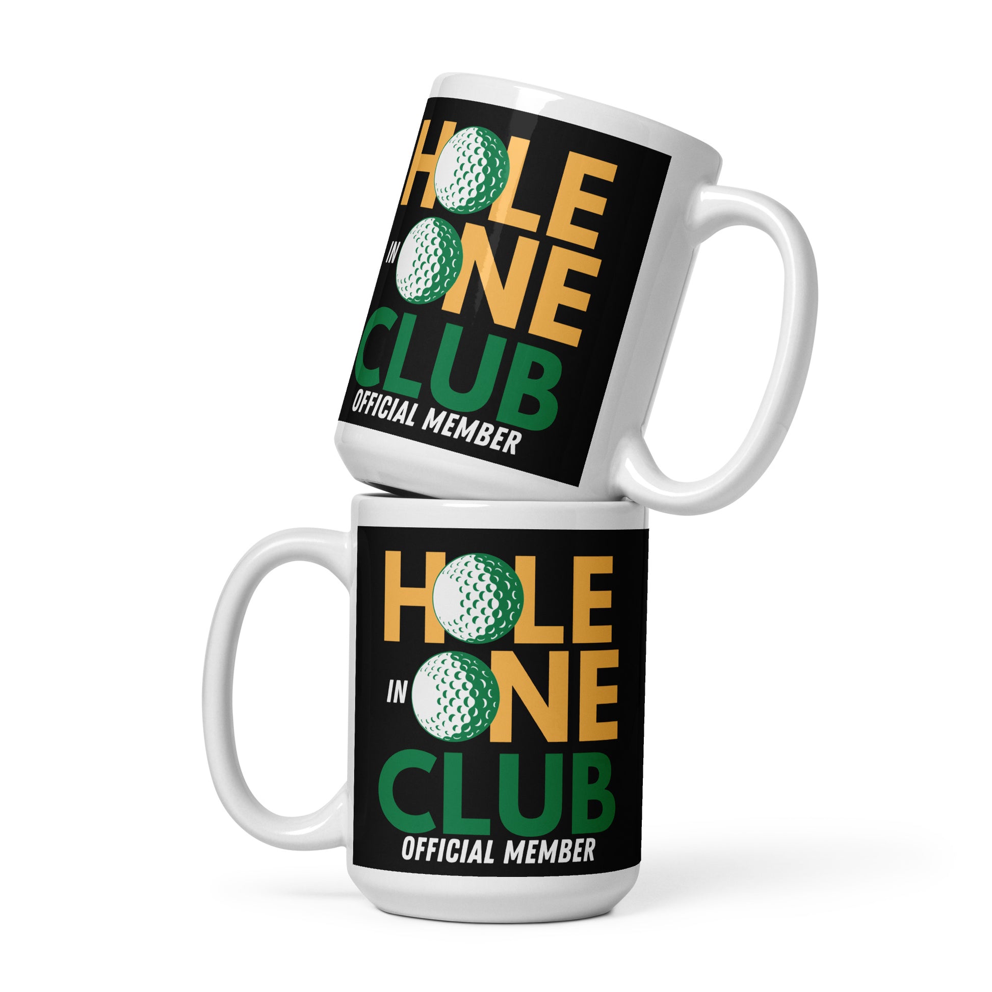 15oz mug with golf-themed typography and black background